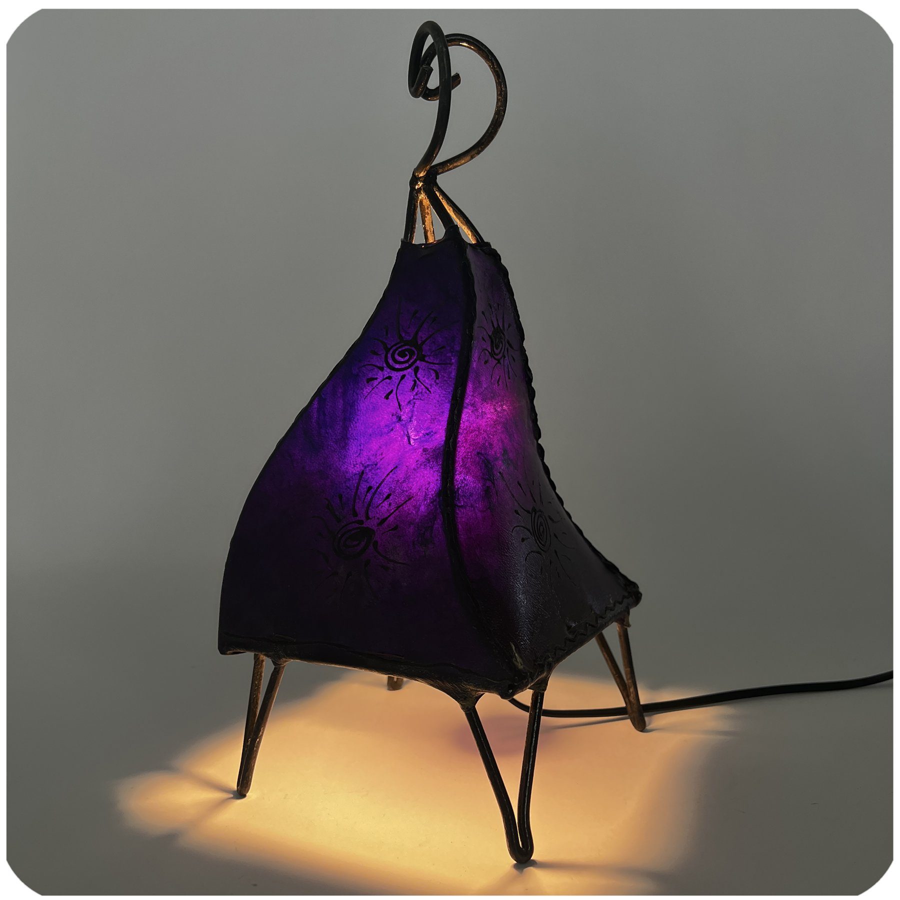 SIMANDRA Stehlampe Mellah Sonne 35-38 cm, Ambilight, ohne Leuchtmittel, Warmweiß, marokkanische Lederlampe