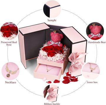 Homido Geschenkbox Konservierte Rose Geschenke Set enthält 925 Sterling Silber Halskette, mit Ich Liebe Dich in 100 Sprachen, für Jahrestag Valentinstag