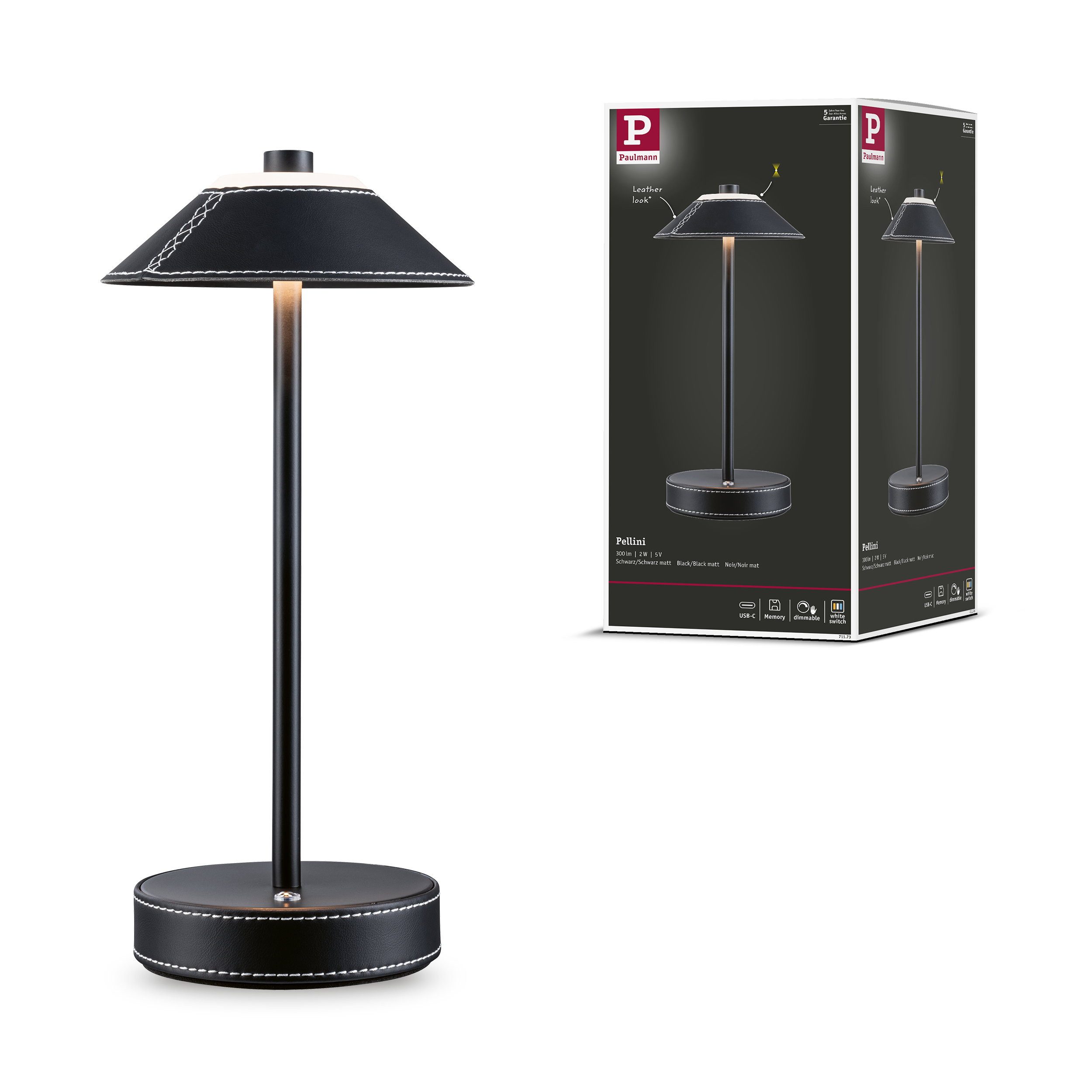 Paulmann Tischleuchte Mobile Tischleuchte Pellini White Switch 300lm 2W Schwarz, Schwarz mat