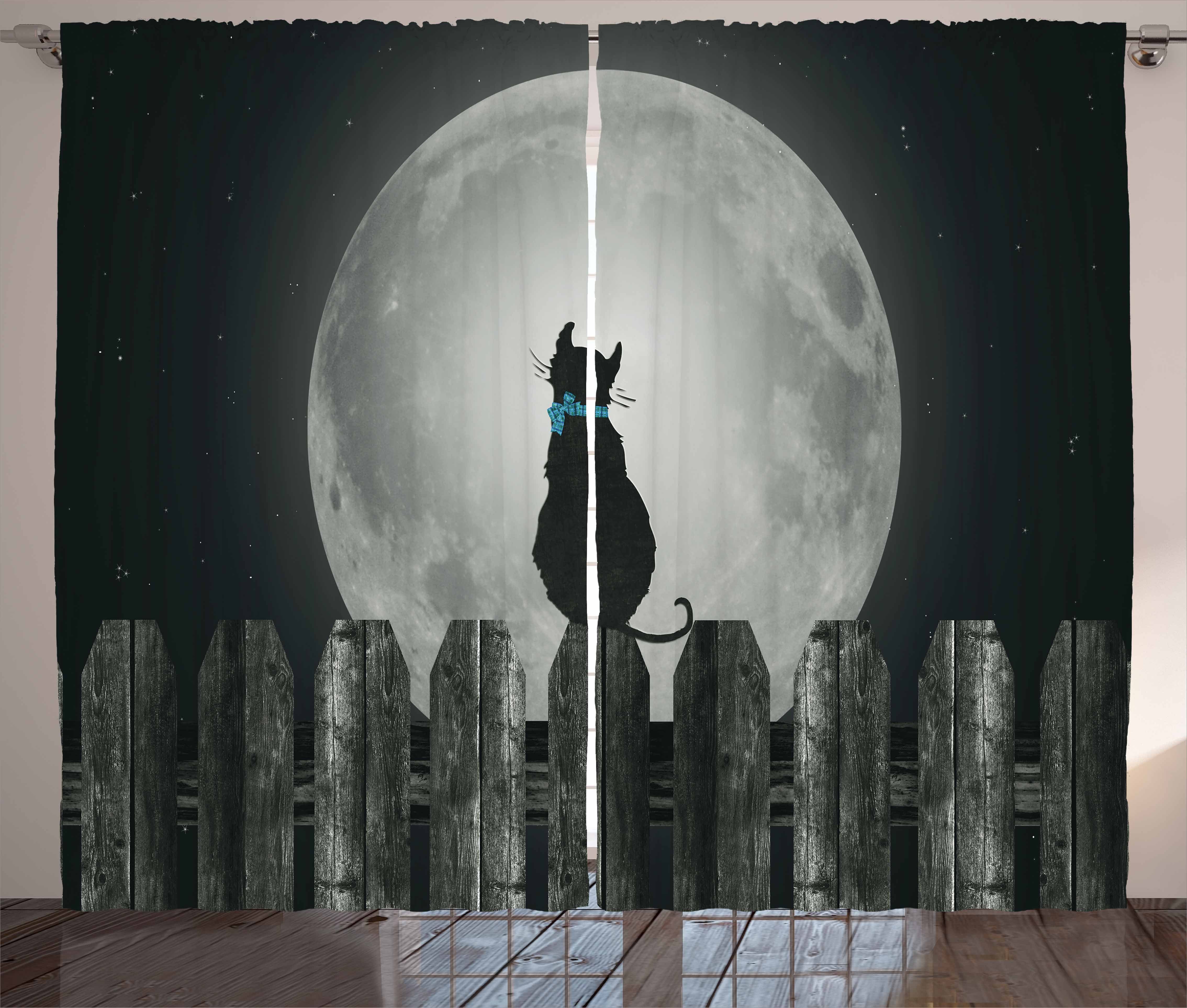 Gardine Schlafzimmer Kräuselband Mond Blick und Vorhang Haken, Katze Mit auf Schlaufen Abakuhaus, den mit Mond