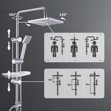 Görbach Duschsystem Regendusche Duschset ohne Armatur, Höhe 150 cm, 1 Strahlart(en), Edelstahl mit Ablage, Duschstange set mit Kopfbrause 20x20cm