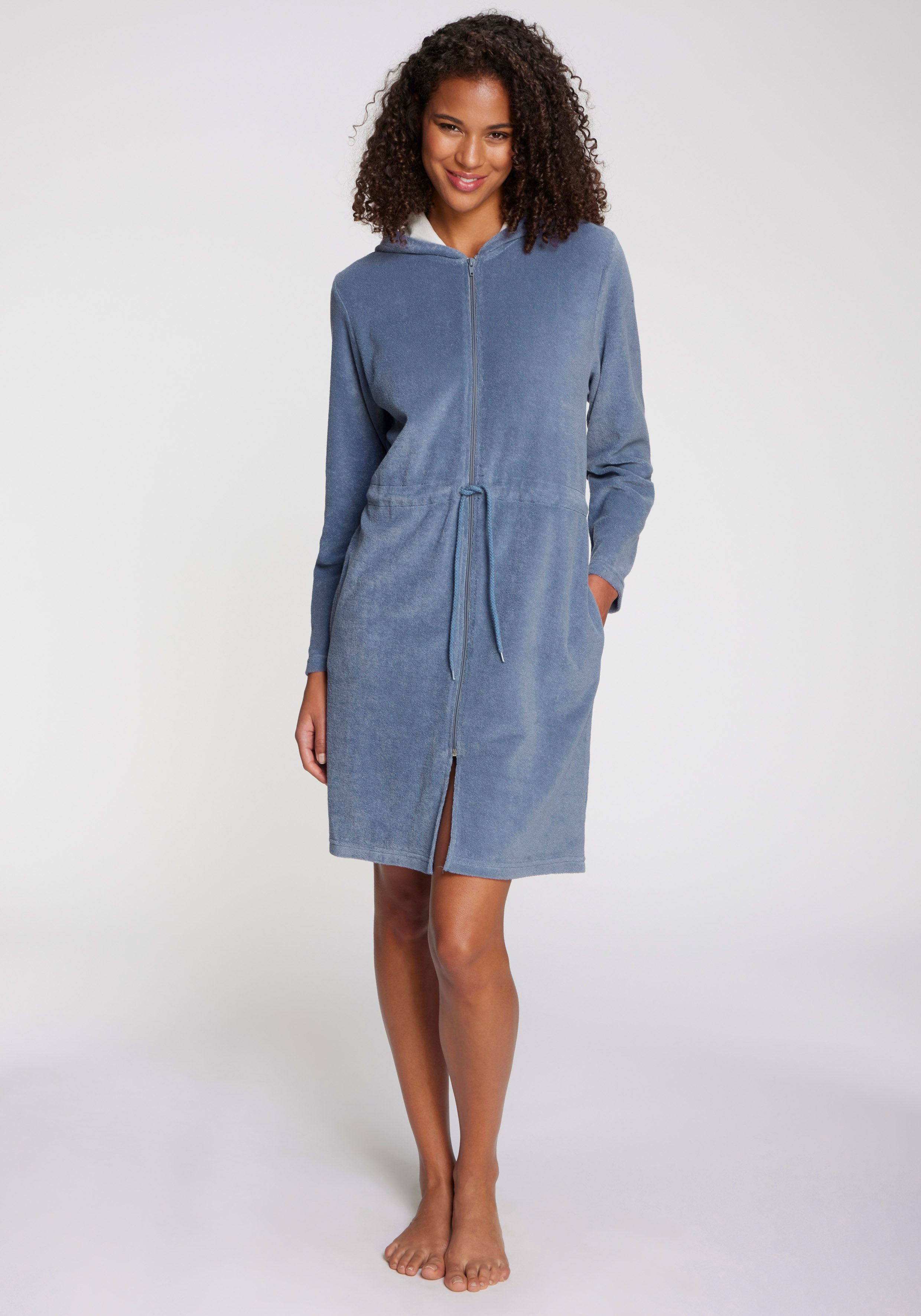 Vivance Dreams Bademantel, Midilänge, Baumwoll-Mix, Kapuze, Reißverschluss, in schöner Frotte-Qualität