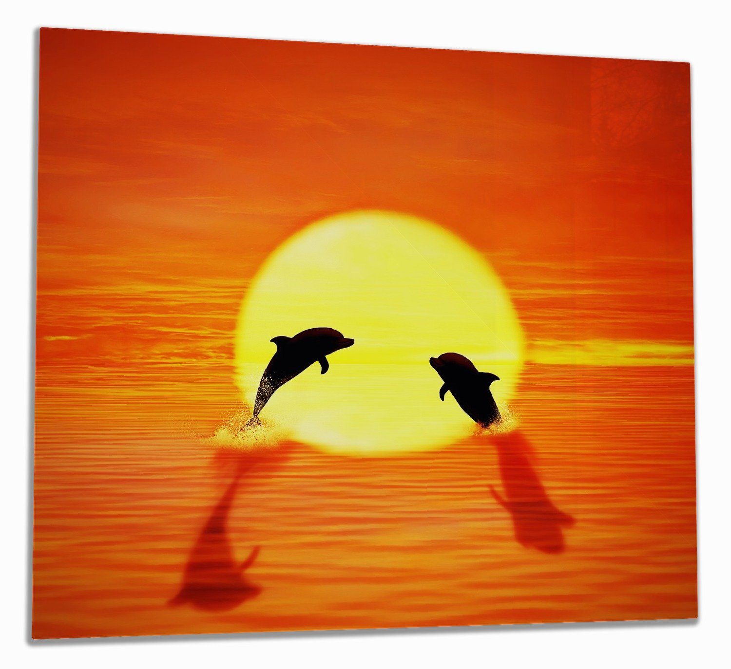 Wallario Herd-Abdeckplatte Delphine im inkl. Noppen), 5mm Sonnenuntergang, verschiedene tlg., ESG-Sicherheitsglas, (Glasplatte, 1 Größen