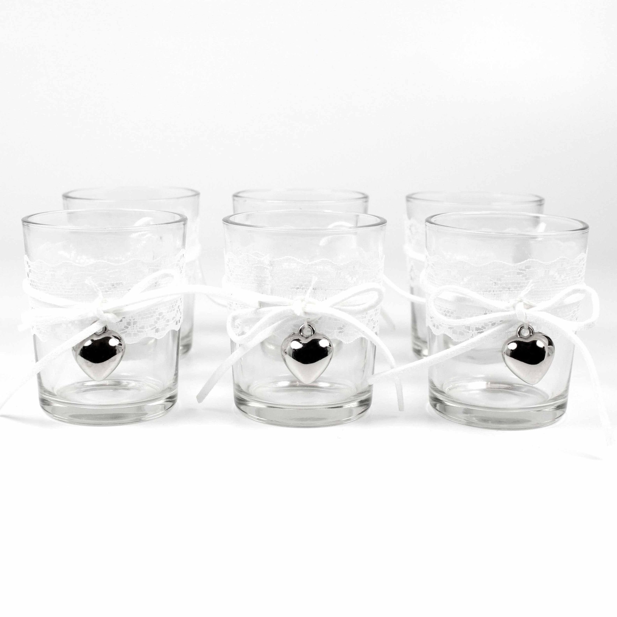 Florissima Kerzenhalter Teelichthalter Windlicht Glas mit Spitze und Herz  6cm, 6 St.