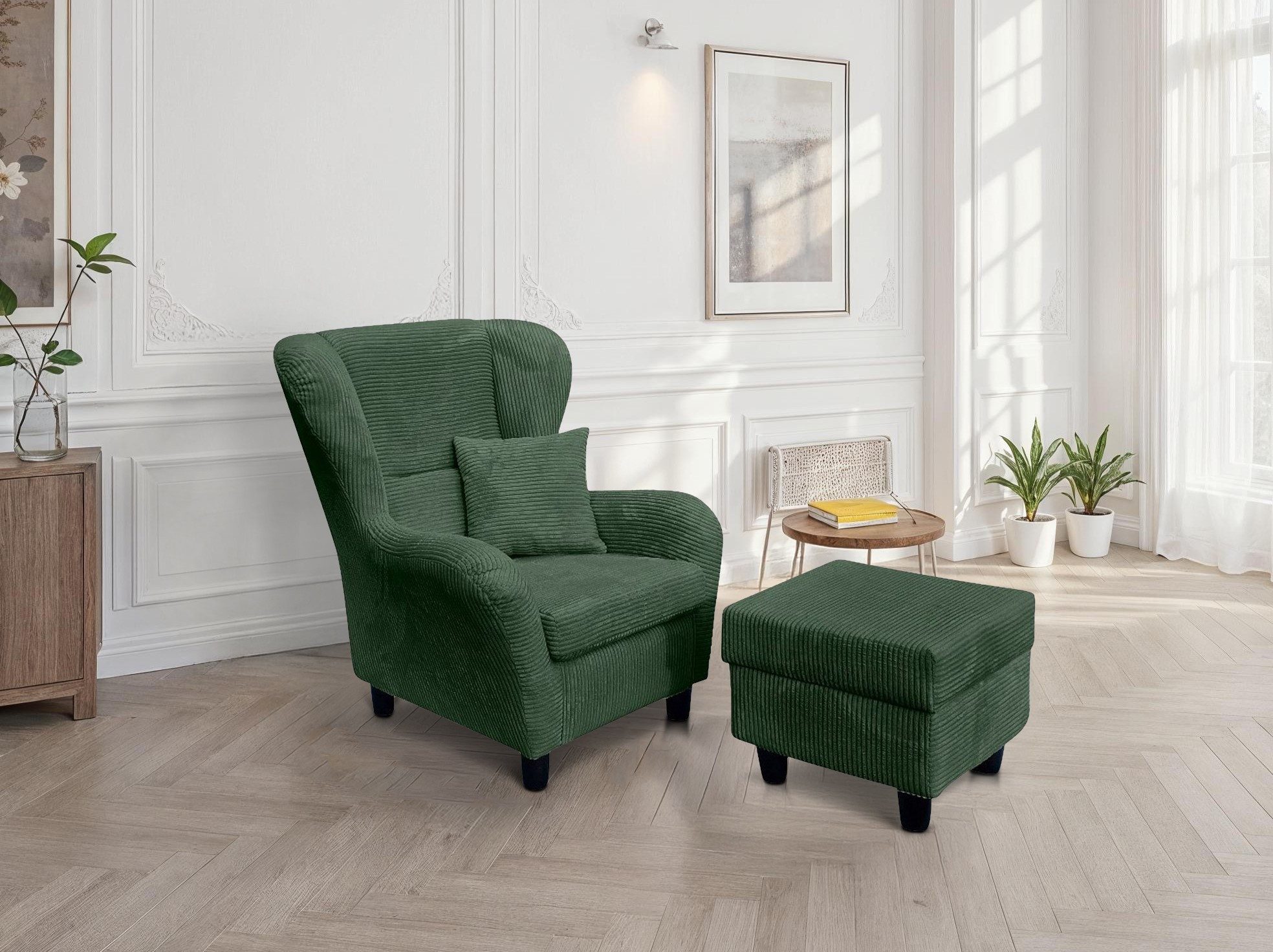 luma-home Ohrensessel 18018 (mit Hocker und Zierkissen, Wellenunterfederung günstig online kaufen