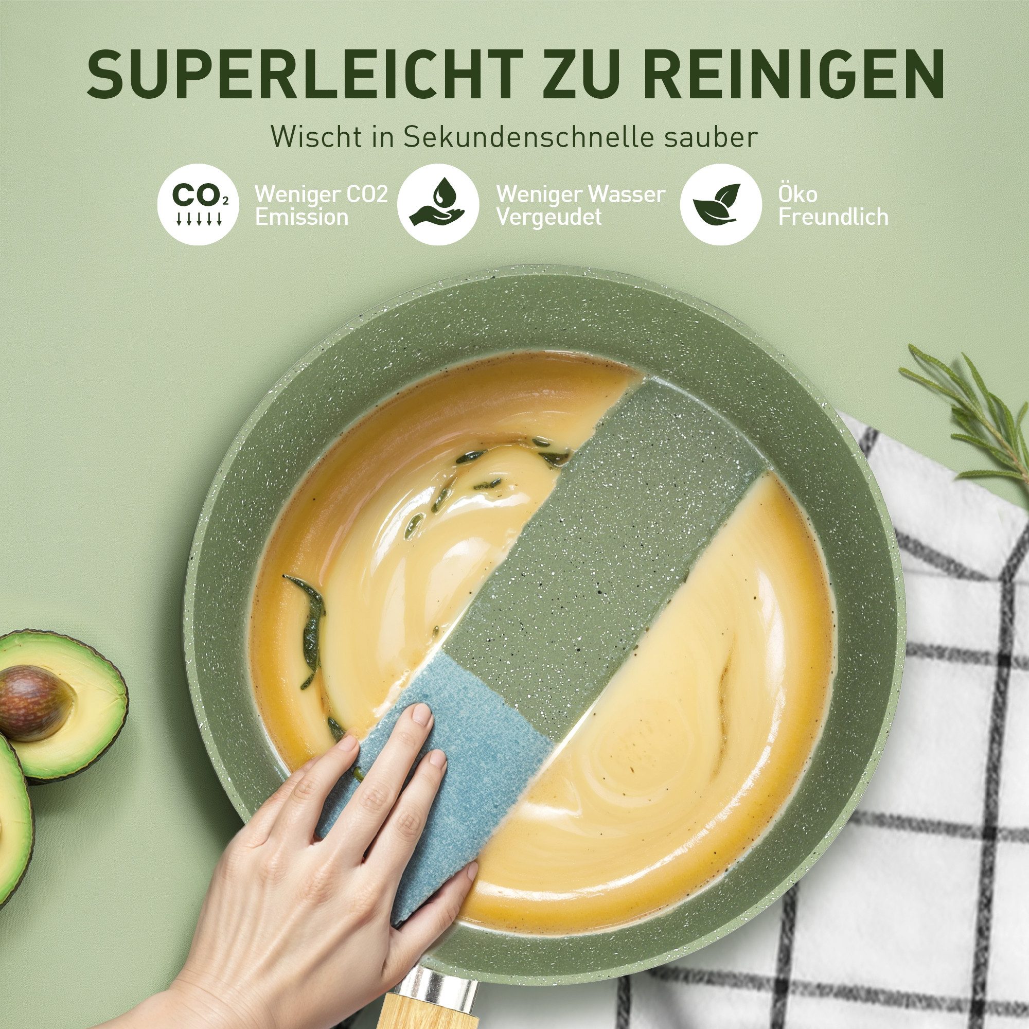 Kitchen Academy Topf-Set, Aluminium, Granit (12-tlg, Pfanne 20cm/28cm, Bratpfanne mit Deckel 24cm, Stielkasserolle mit Deckel 17cm/20cm/24cm, 2 Silikonspatel), Induktion Töpfe Set 12-teilige Granit Kochtöpfe Set