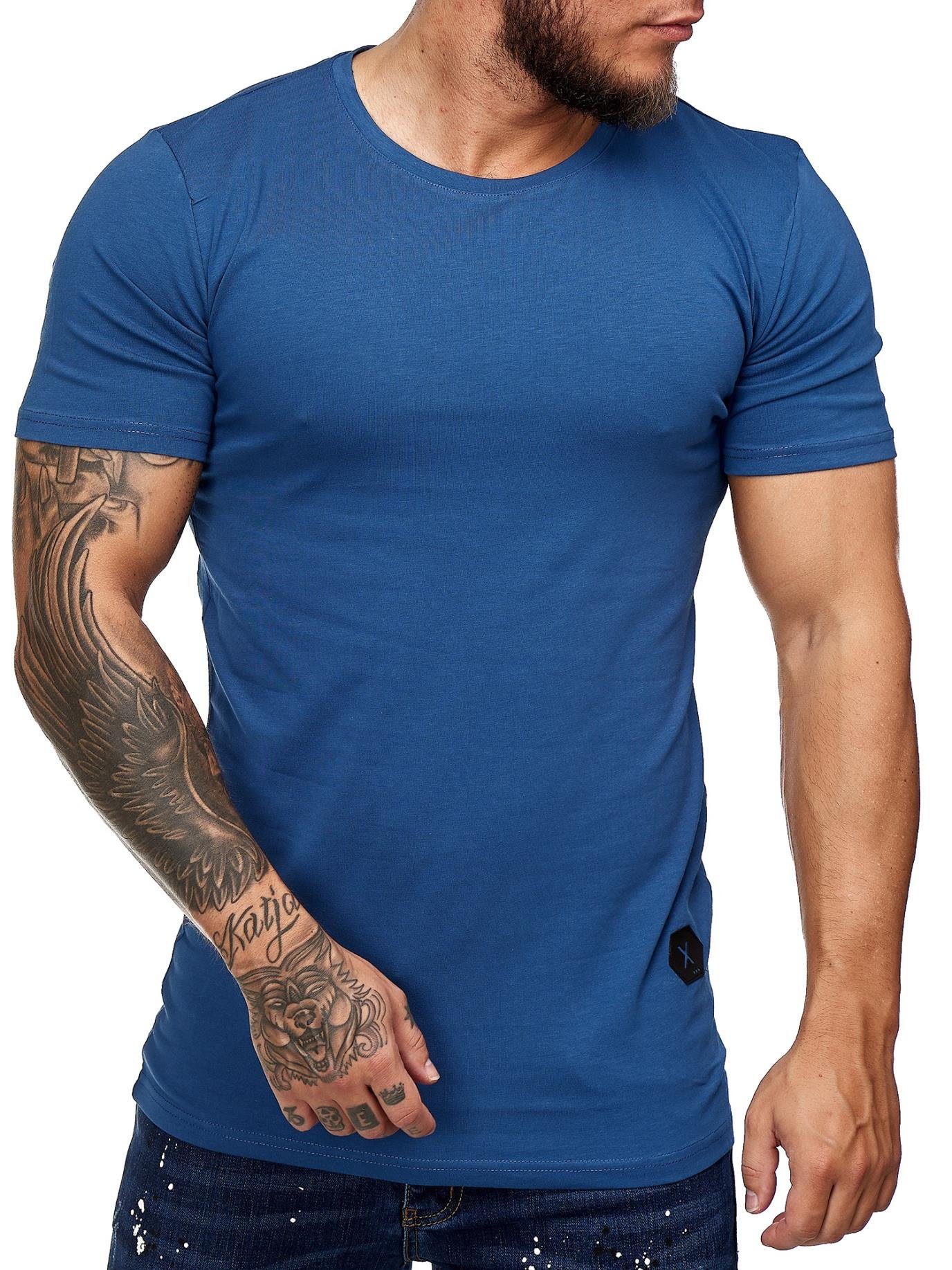 OneRedox T-Shirt 7031ST (Shirt Polo Kurzarmshirt Tee) Fitness Freizeit Casual Blau