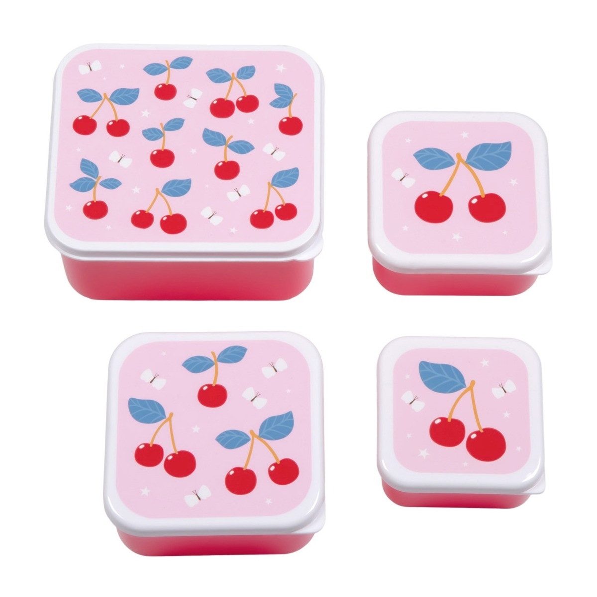 A Little Lovely Company Lunchbox Brotdosen Set 4-teilig Kirschen stapelbare Snackboxen für Kinder