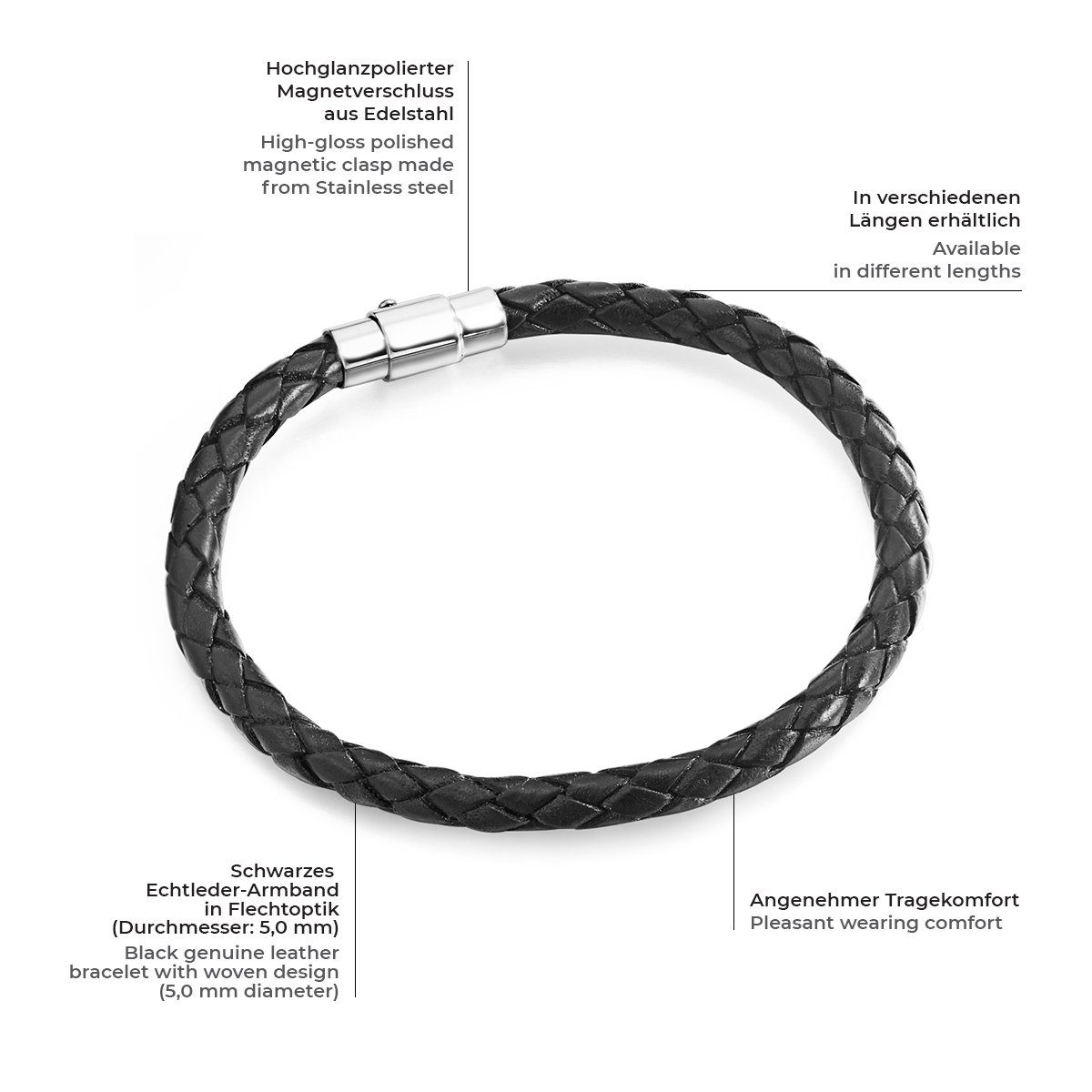 Rafaela Donata Lederarmband schwarz, aus Echtleder günstig online kaufen