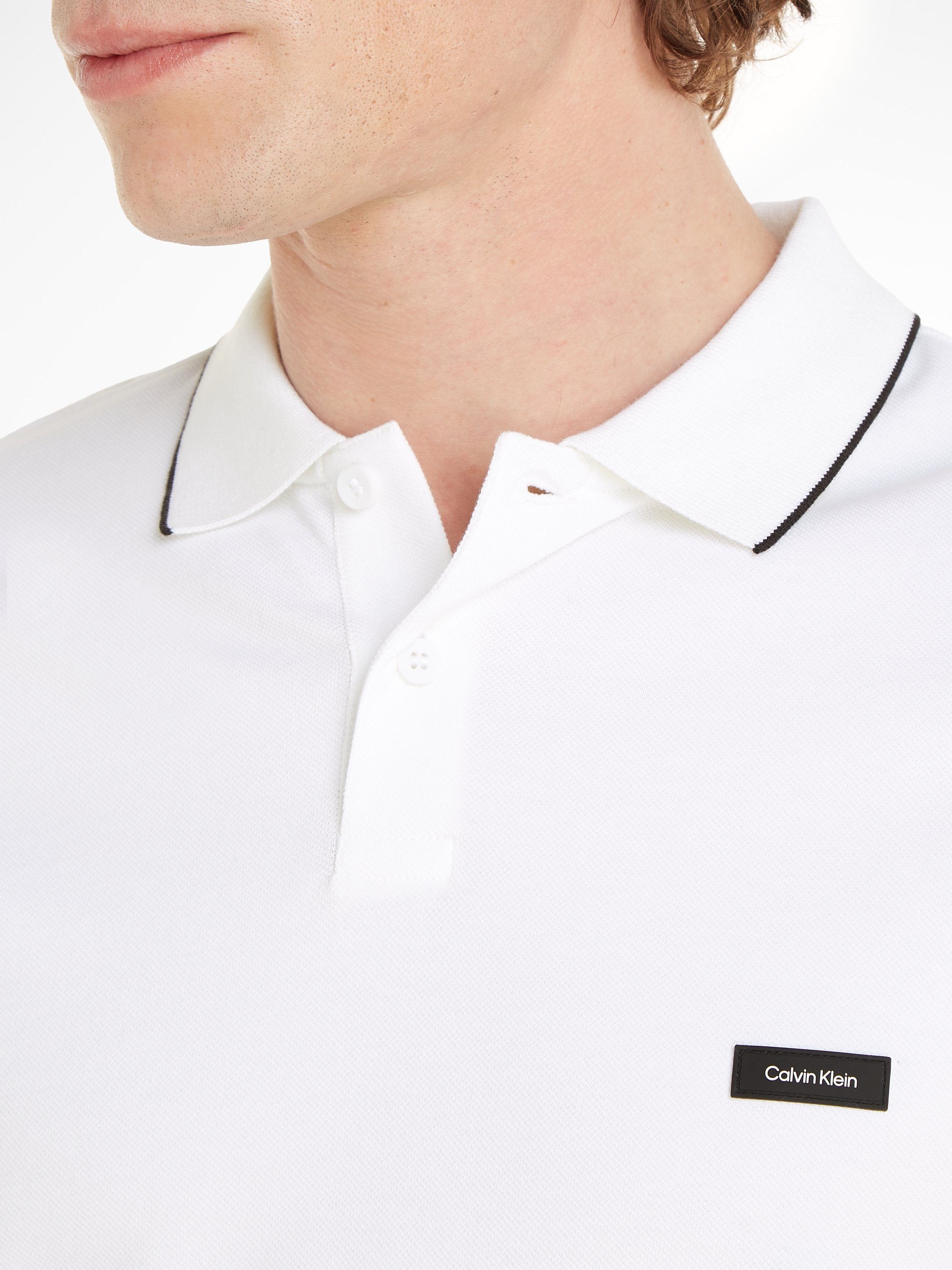 PIQUE Klein Markenlabel TIPPING Bright LS STRETCH POLO mit White Calvin Poloshirt