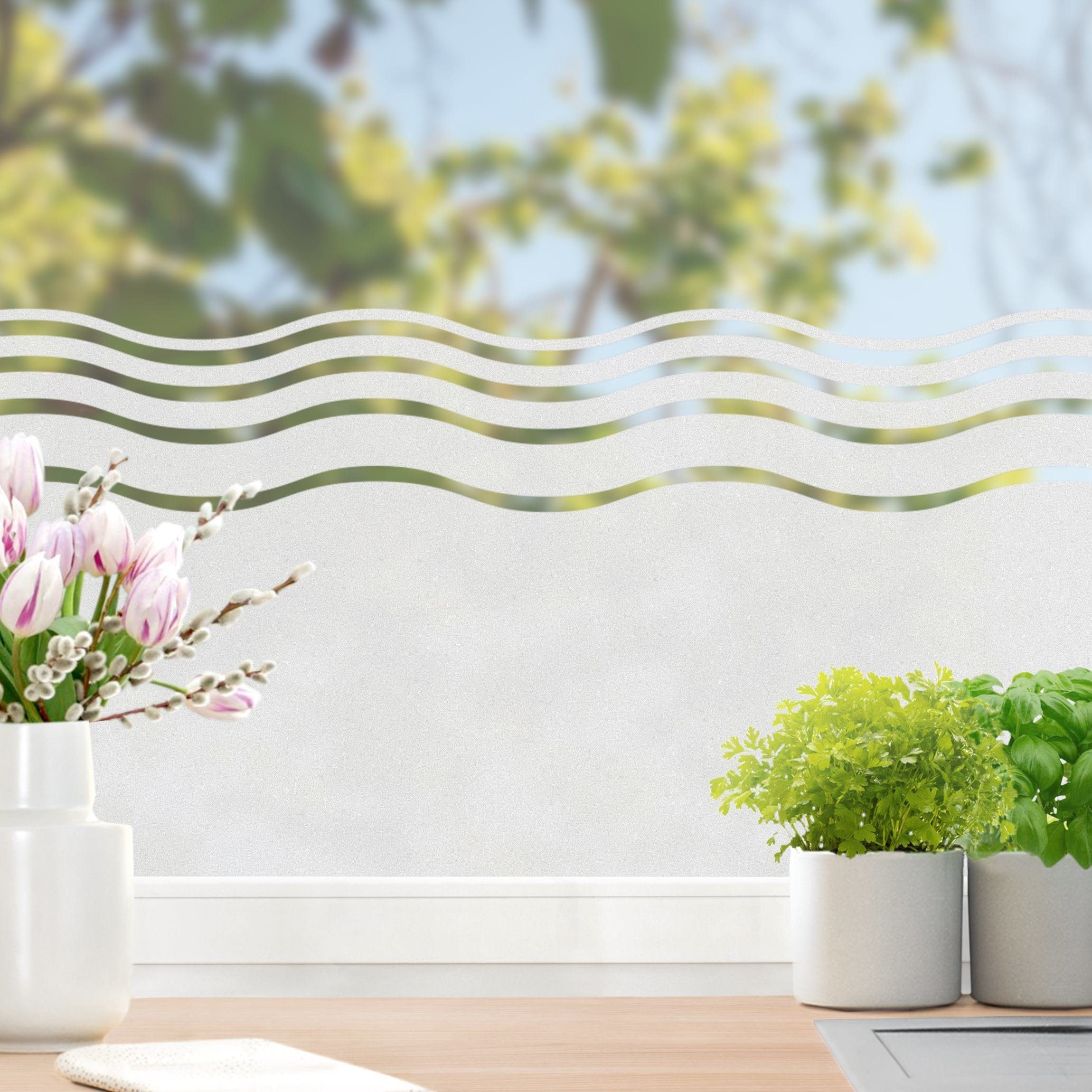 Bilderdepot24 Fensterfolie statisch haftend Motiv Fensterdeko Wellen Muster Bordüre II Muster, blickdicht, Innen Fenster Tür Balkontür Küche Badezimmer Wohnzimmer Schlafzimmer