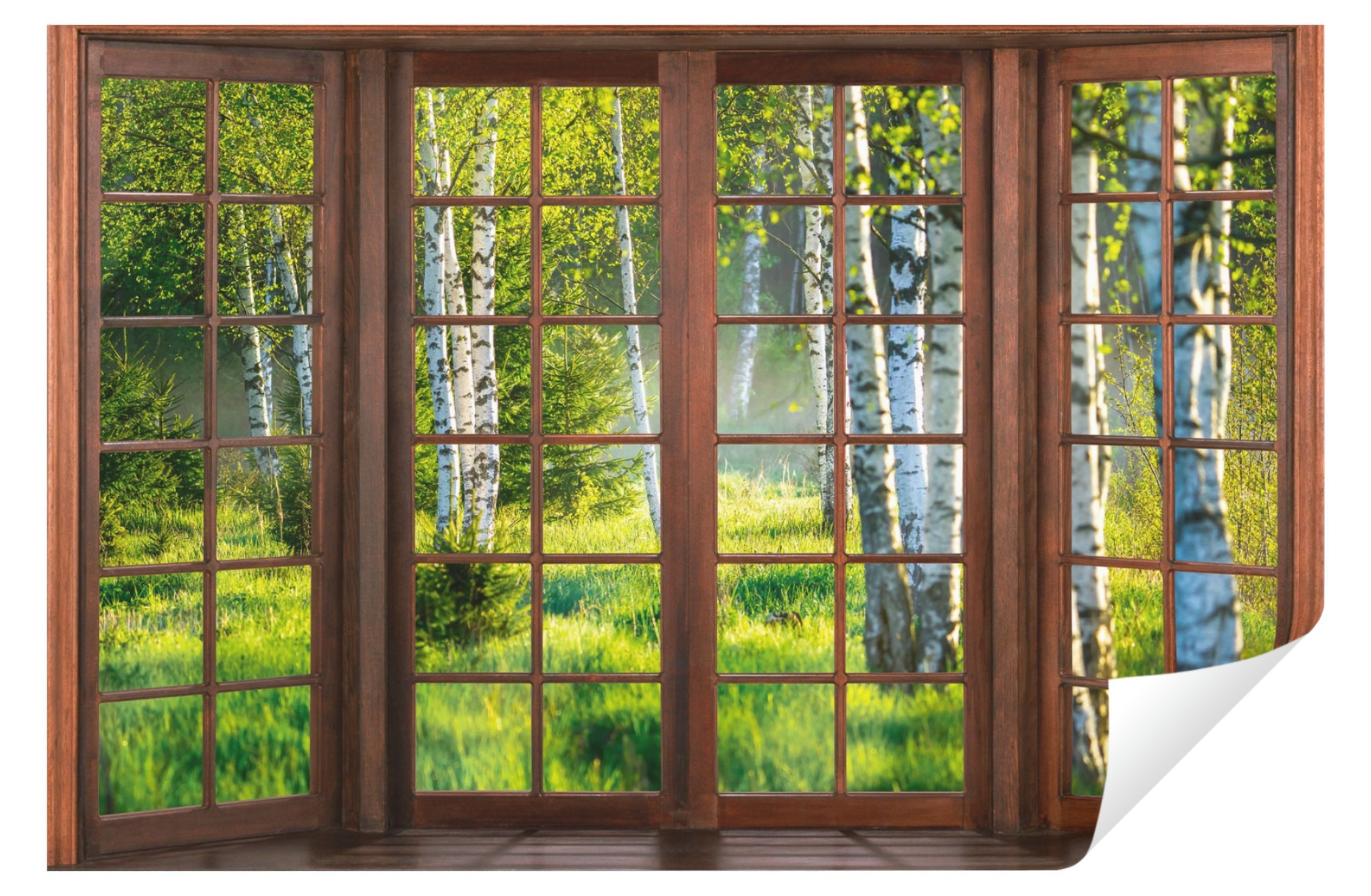Wallarena Fototapete 3D EFFEKT Fenster Wald Birken Birkenwald Wohnzimmer Sc günstig online kaufen