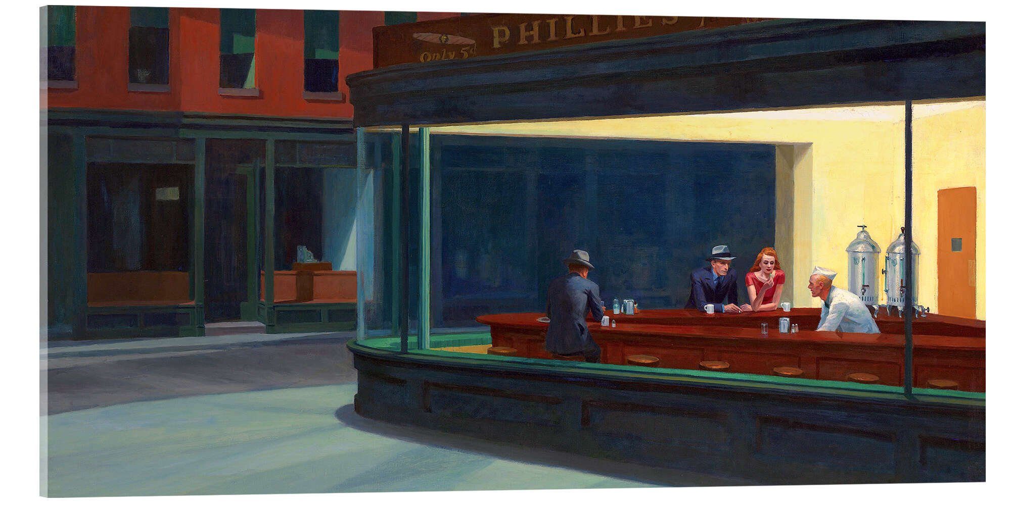 Posterlounge Acrylglasbild Edward Hopper, Nachtschwärmer, Bar Modern Malerei
