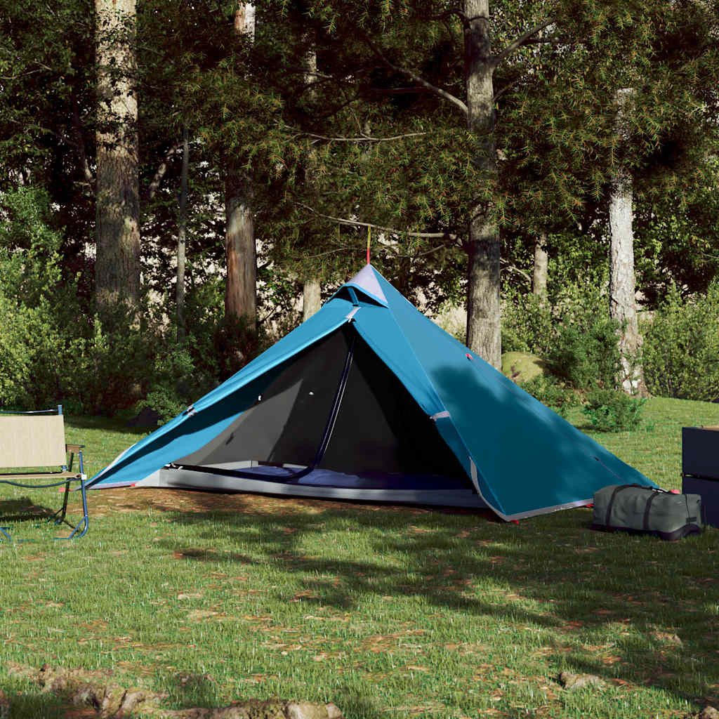 furnicato Faltzelt Campingzelt Tipi 255x153x130 cm Blau, (1 tlg), Wetterfestes Einzelzelt mit E-Anschluss und abnehmbarem Überzelt