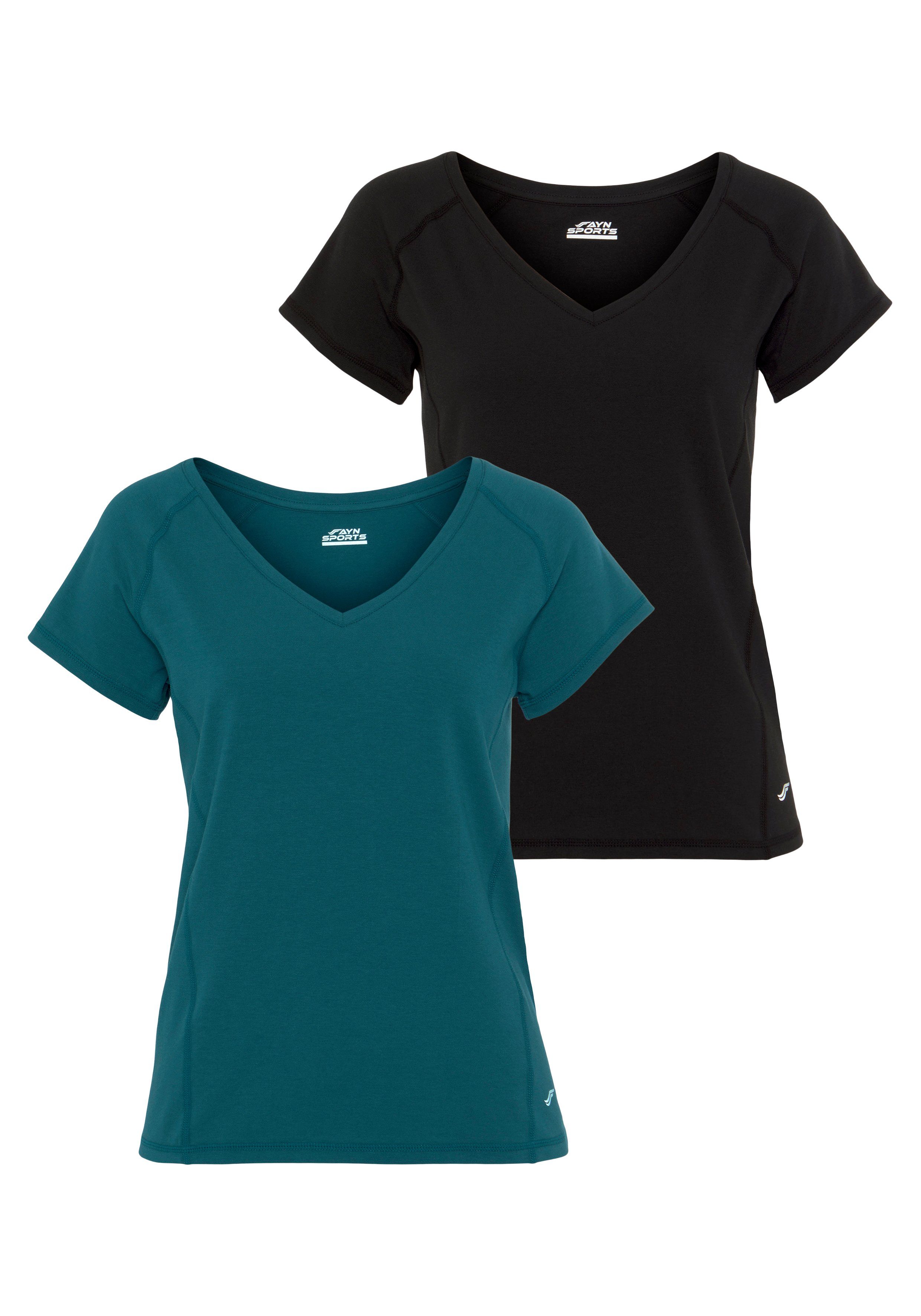 FAYN SPORTS T-Shirt Double Pack Essential 2-tlg., 2er-Pack) (Packung, schwarz-petrol