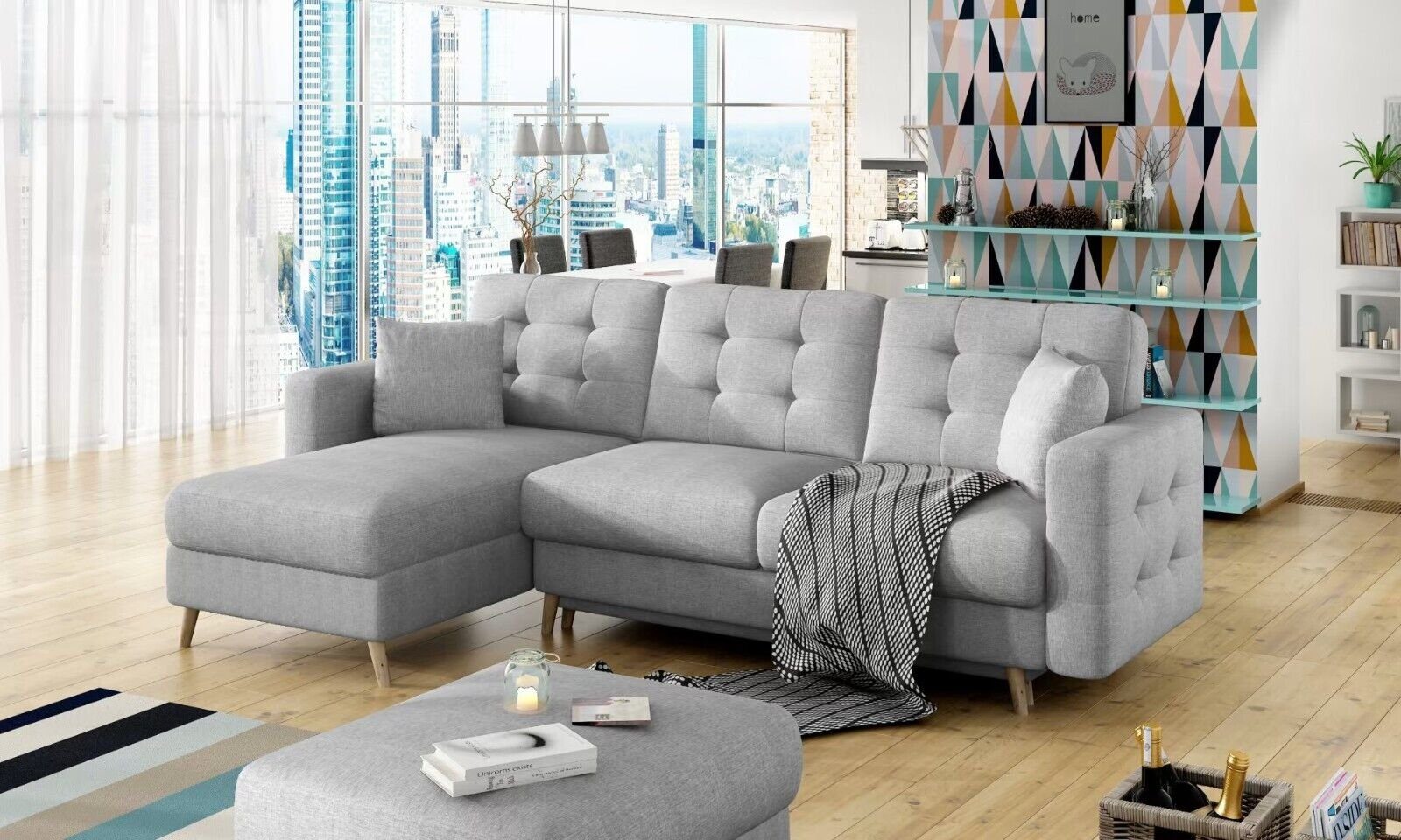 JVmoebel Ecksofa Wohnzimmer Ecksofa L-Form Couch Grau Polster 3 Sitzer Sofort, 1 Teile, Made in Europa