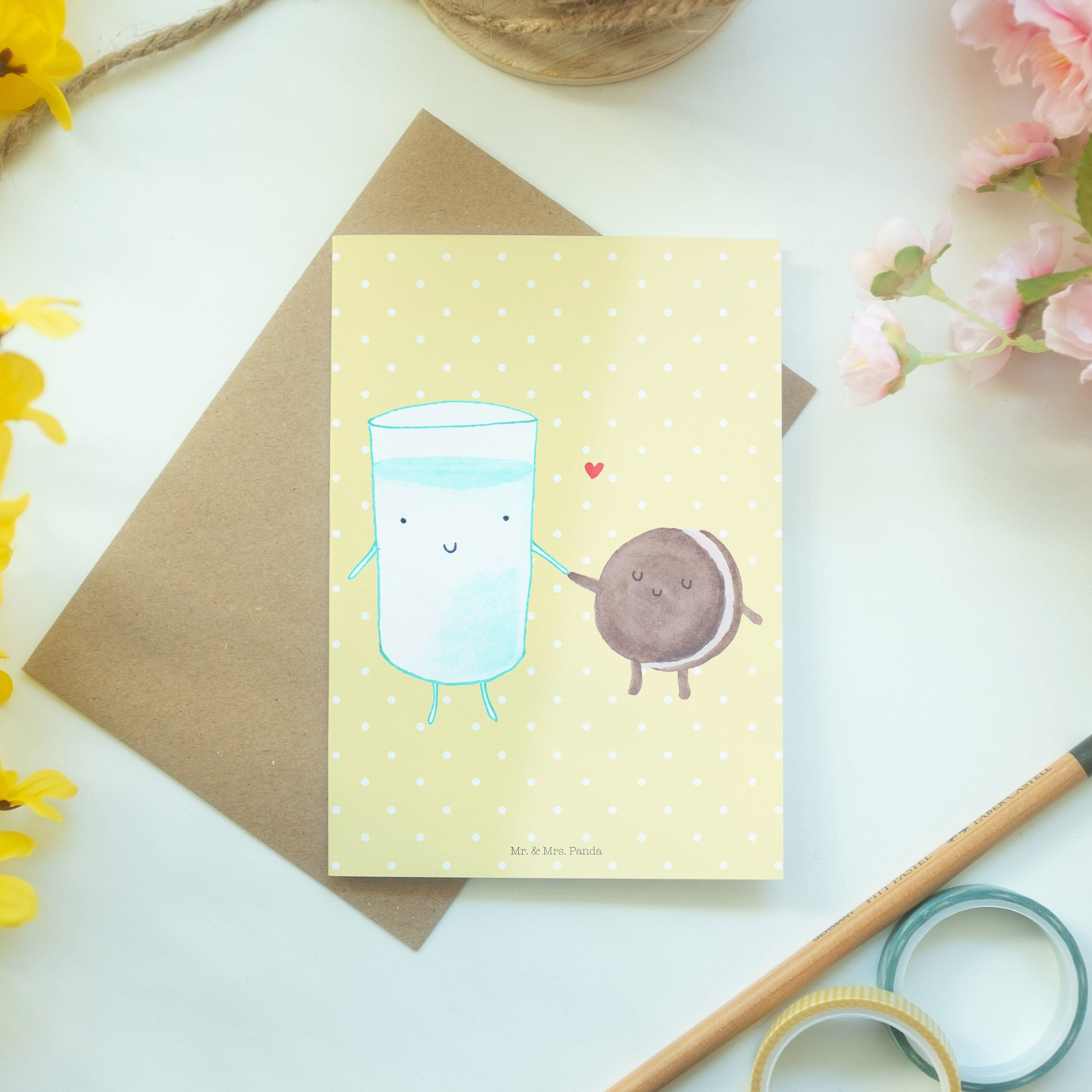 Panda Hochzeitskarte, Mr. Glückwunschka Mrs. & Pastell Milch Grußkarte & Geschenk, Keks - - Gelb