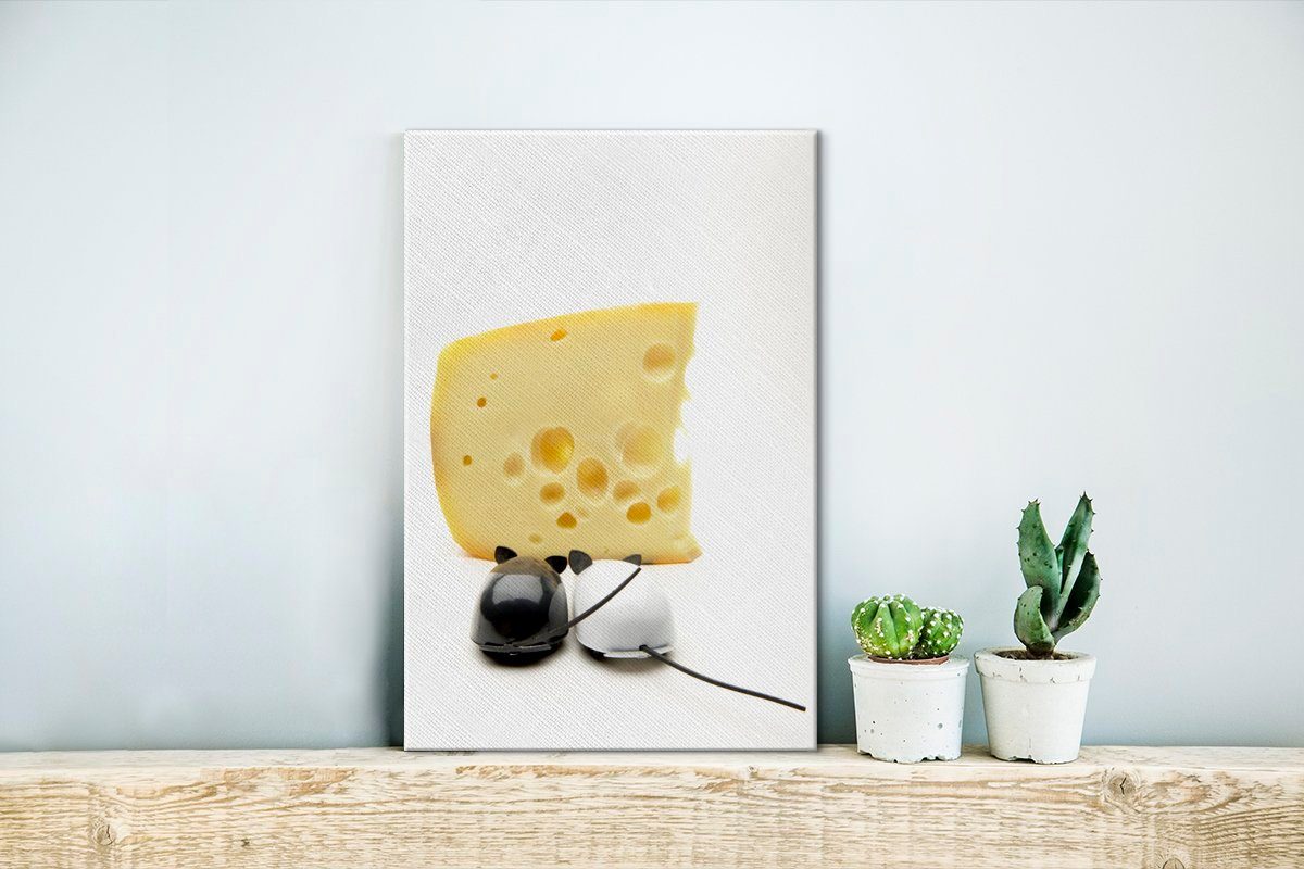 Zackenaufhänger, inkl. mit cm Mäusen, St), zwei Schweizer OneMillionCanvasses® Käse Leinwandbild Leinwandbild (1 fertig Gemälde, bespannt Stück 20x30