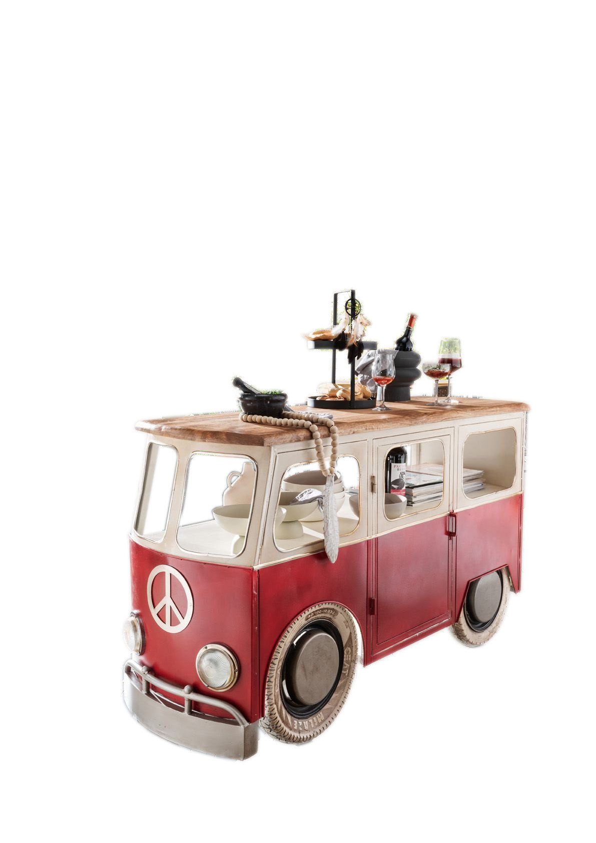 More2Home Tresentisch Ladentheke / Präsentationschrank, BUS Nr.2, Metall rot-weiß / Mango