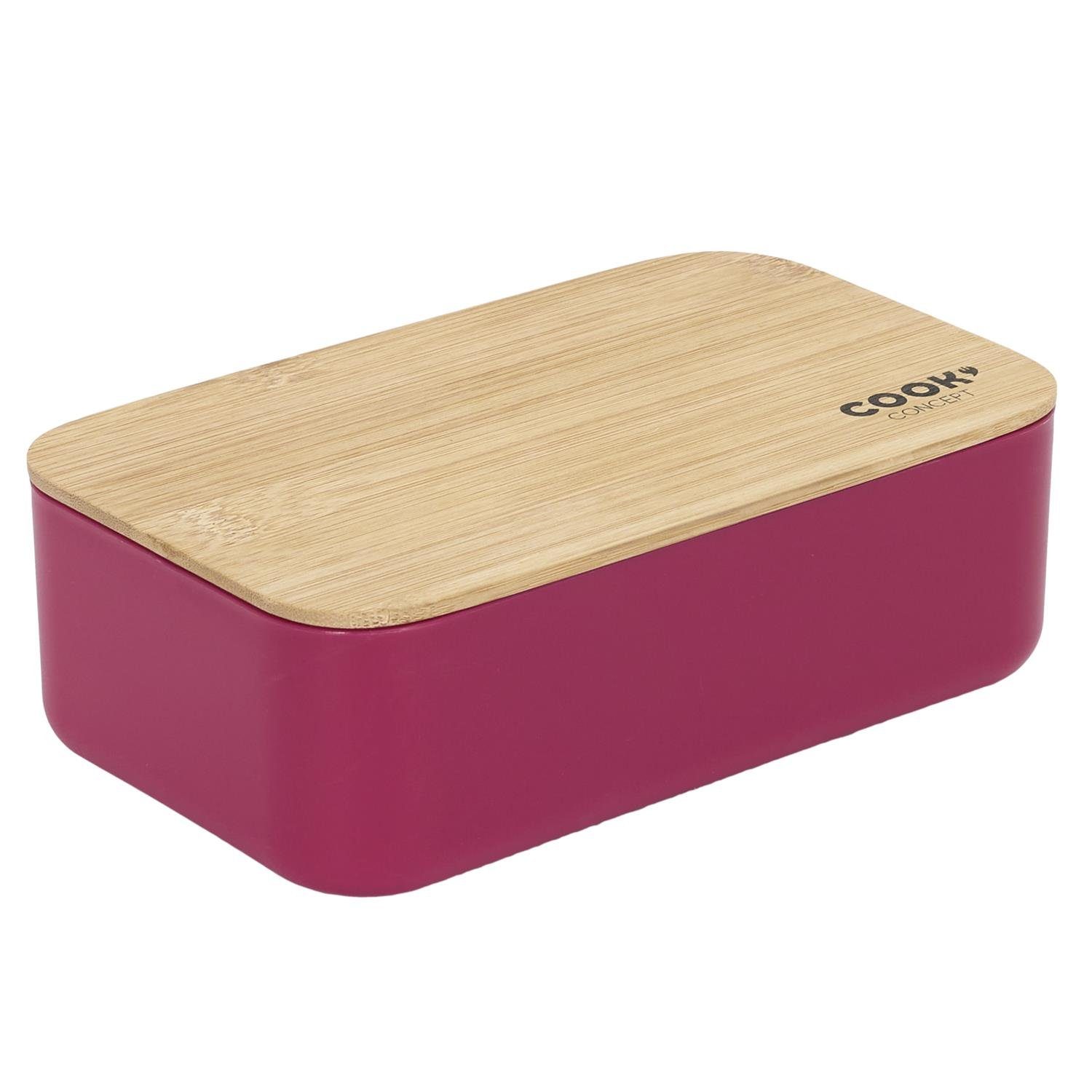 COOK CONCEPT Lunchbox, Set Brotbox Bento Bambus-Deckel & Brotzeit-Box Brotdose Elasthan-Band violett