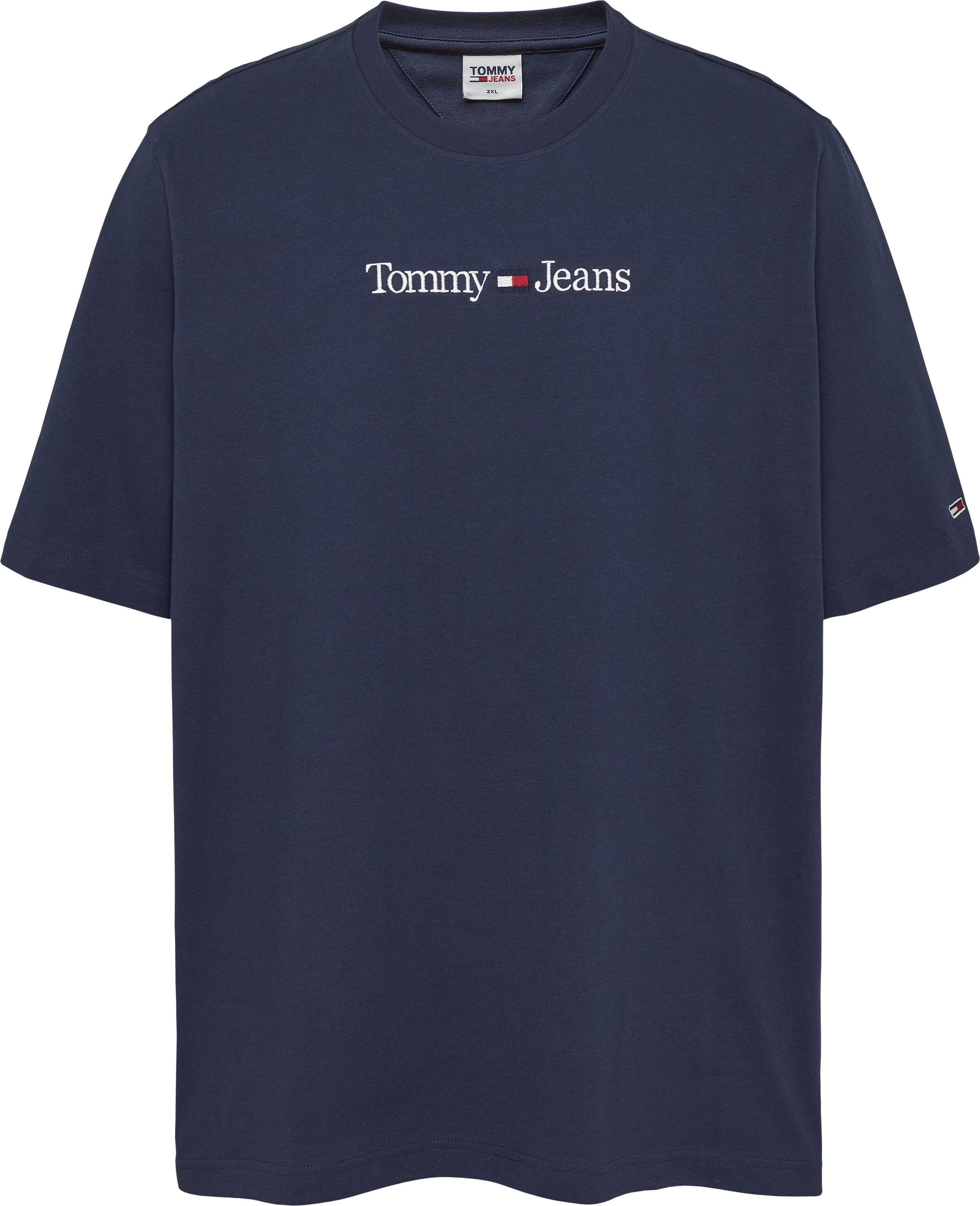auf Brust navy Plus TJM Branding LINEAR Tommy-Jeans der PLUS mit Tommy LO Jeans T-Shirt