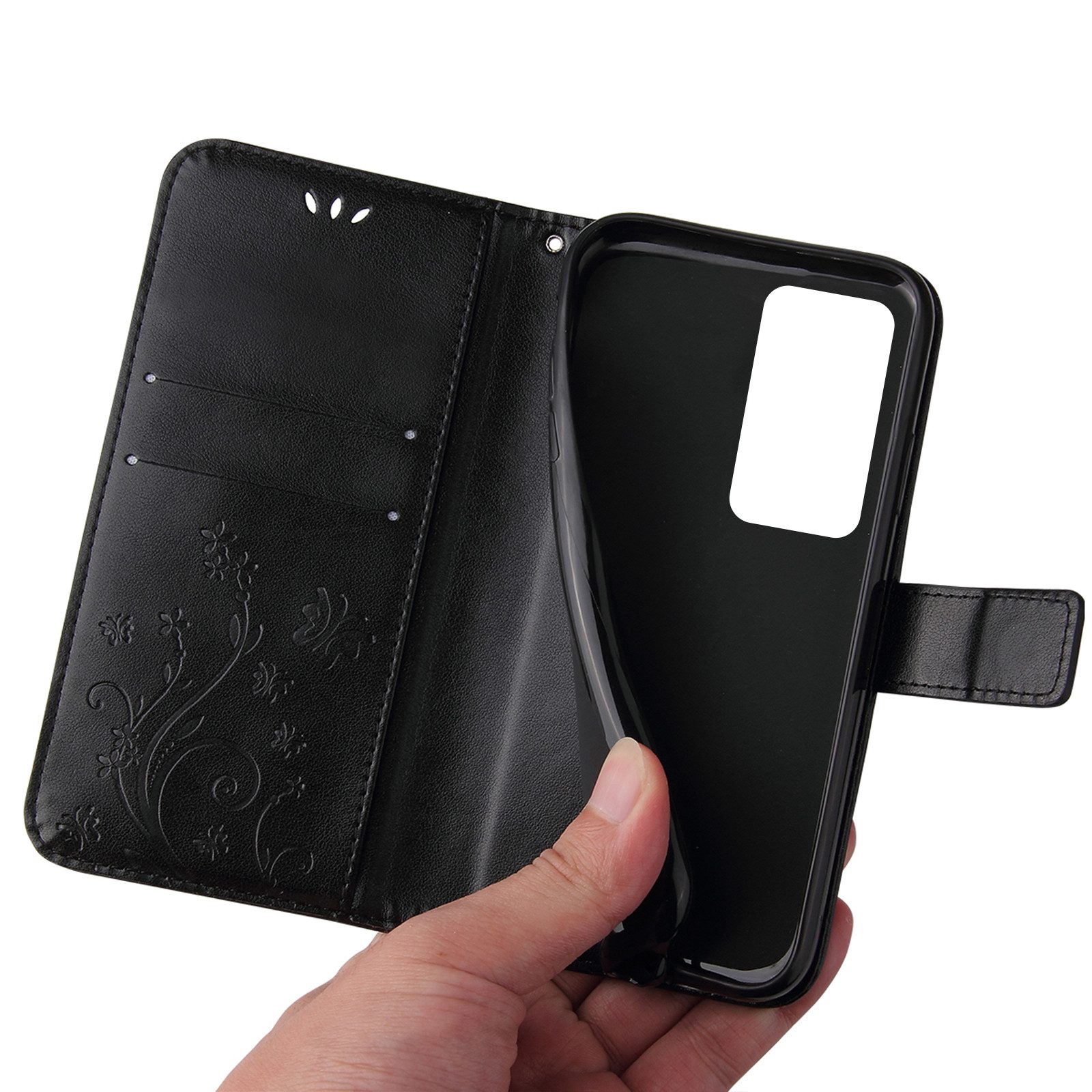 Tec-Expert Handyhülle Cover Tasche Hülle für Huawei P40 Pro 6,58 Zoll, Klapphülle Case mit Kartenfach Fliphülle aufstellbar, Motiv Blumen
