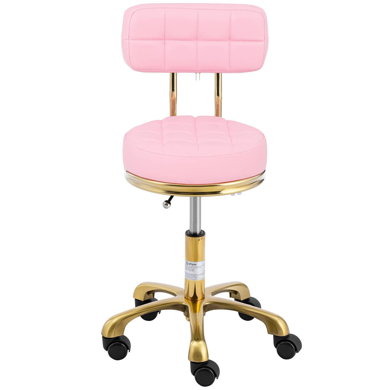 Physa Drehstuhl Rollhocker mit Lehne Friseurhocker 51 - 66 cm 150 kg Zartrosa & Golden, Zartrosa, Golden – Bild 4 von 5