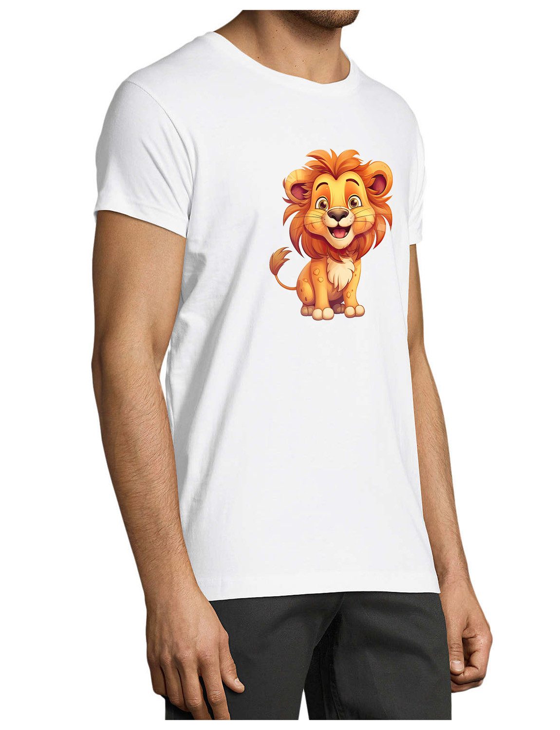 MyDesign24 T-Shirt Herren Print Shirt - Niedlicher Löwen Brustprint Baumwollshirt mit Wildtier Aufdruck Regular Fit i275