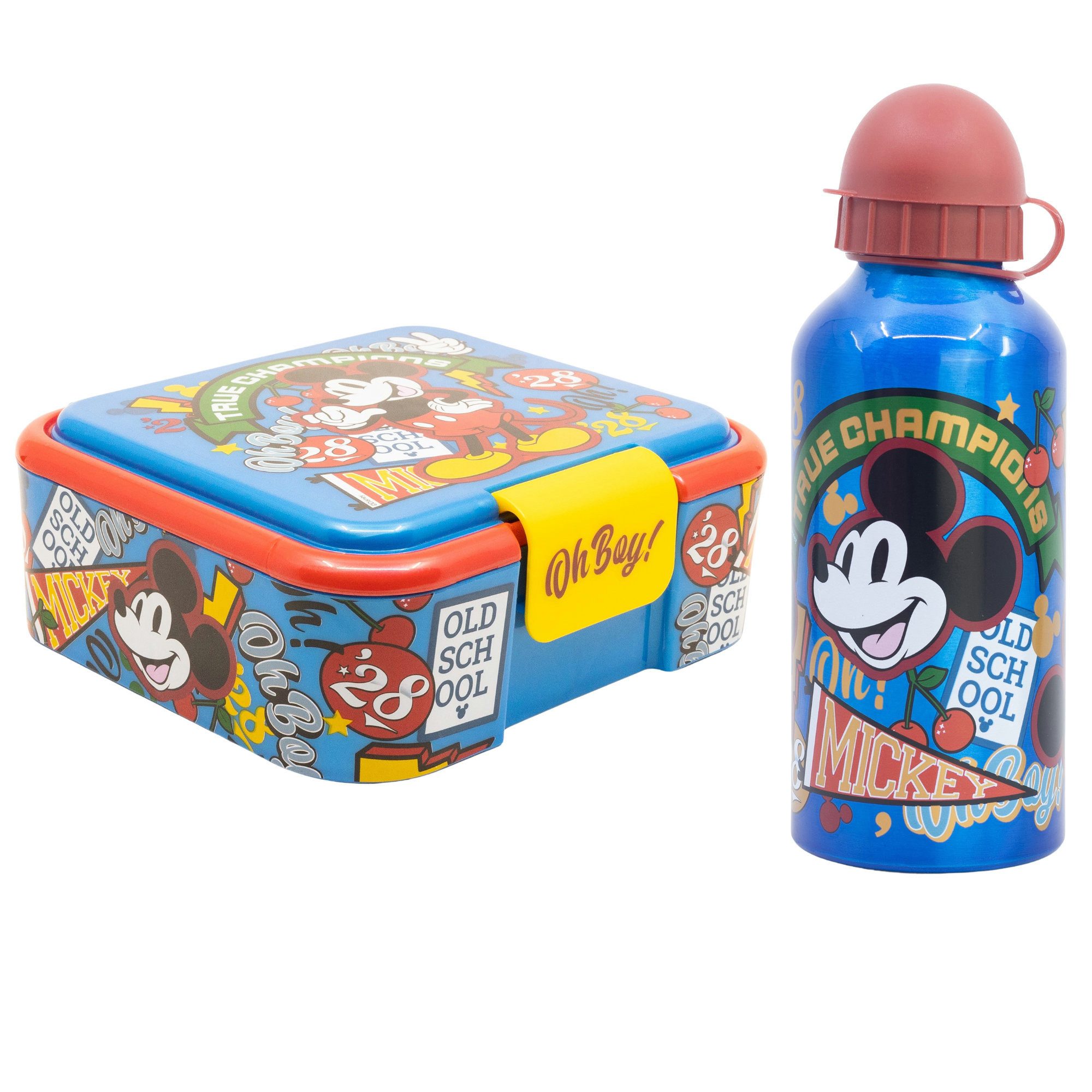 Disney Lunchbox Disney Mickey Maus 2 tlg. Set XL Brotdose Alu Trinkflasche 530 ml, (Spar-Set, 2-tlg., Spar-Set)