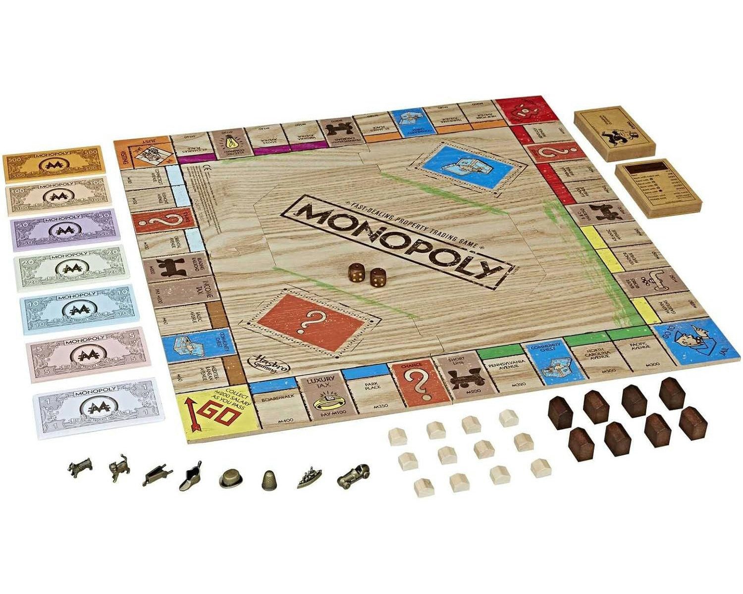 Hasbro Spiel Monopoly Holz Sonderedition (englische Version), Brettspiel