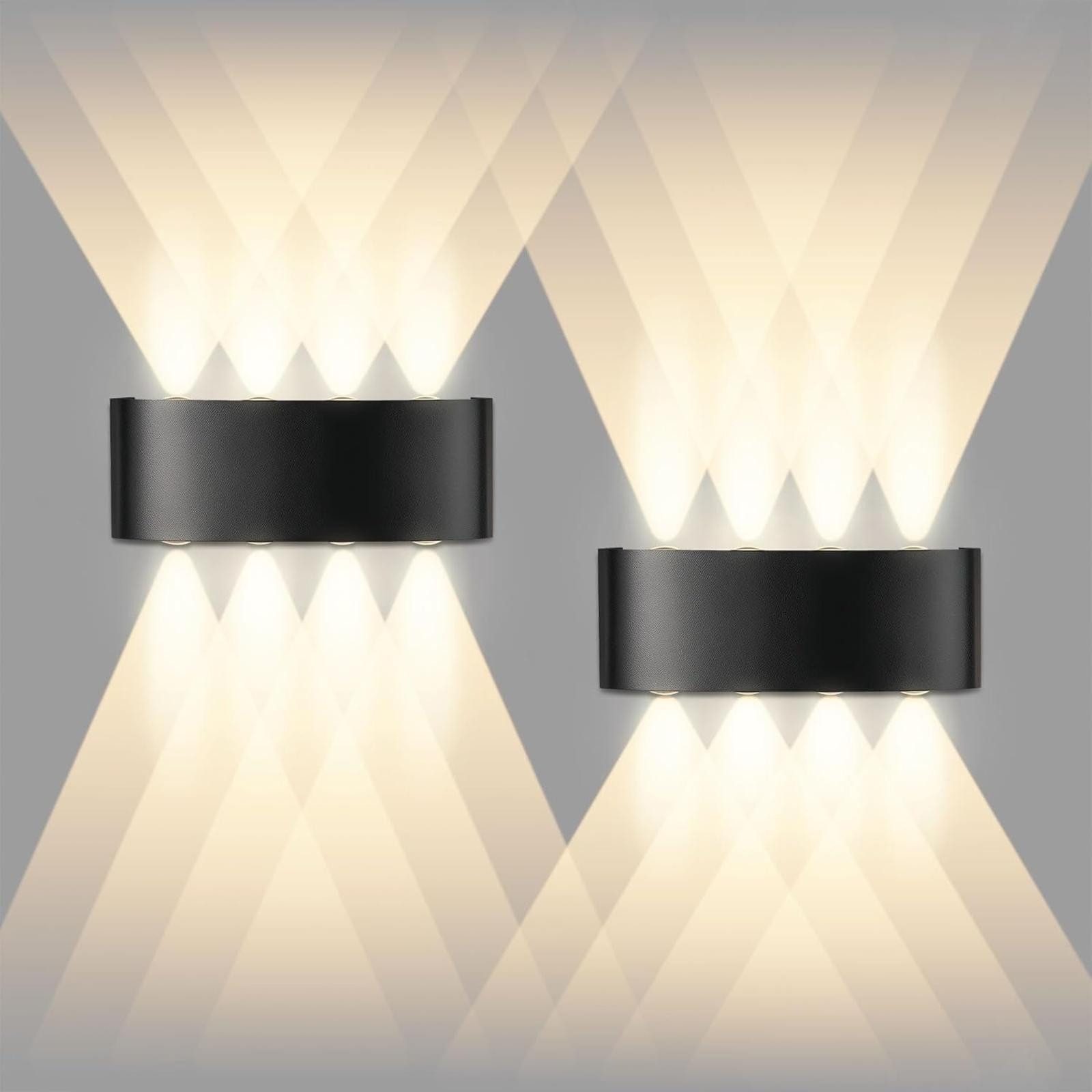 FELIXLEO LED-Lichterkette Set mit 2 schwarzen LED Wandleuchten, 8 W, 3000 K, für Innen und