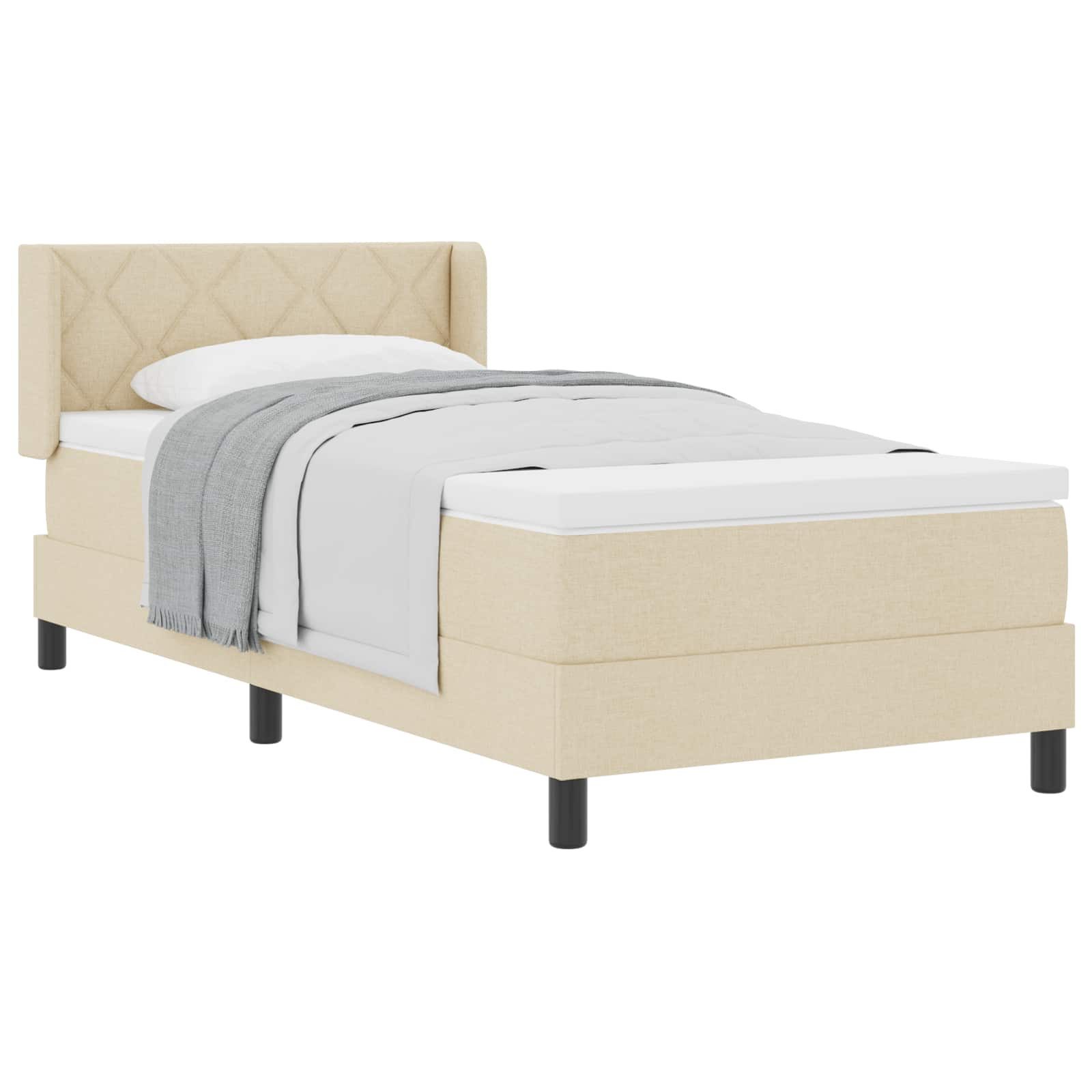 Bett Boxspringbett mit Kissen mit Kopfteil Creme 190 x 90 cm Stoff