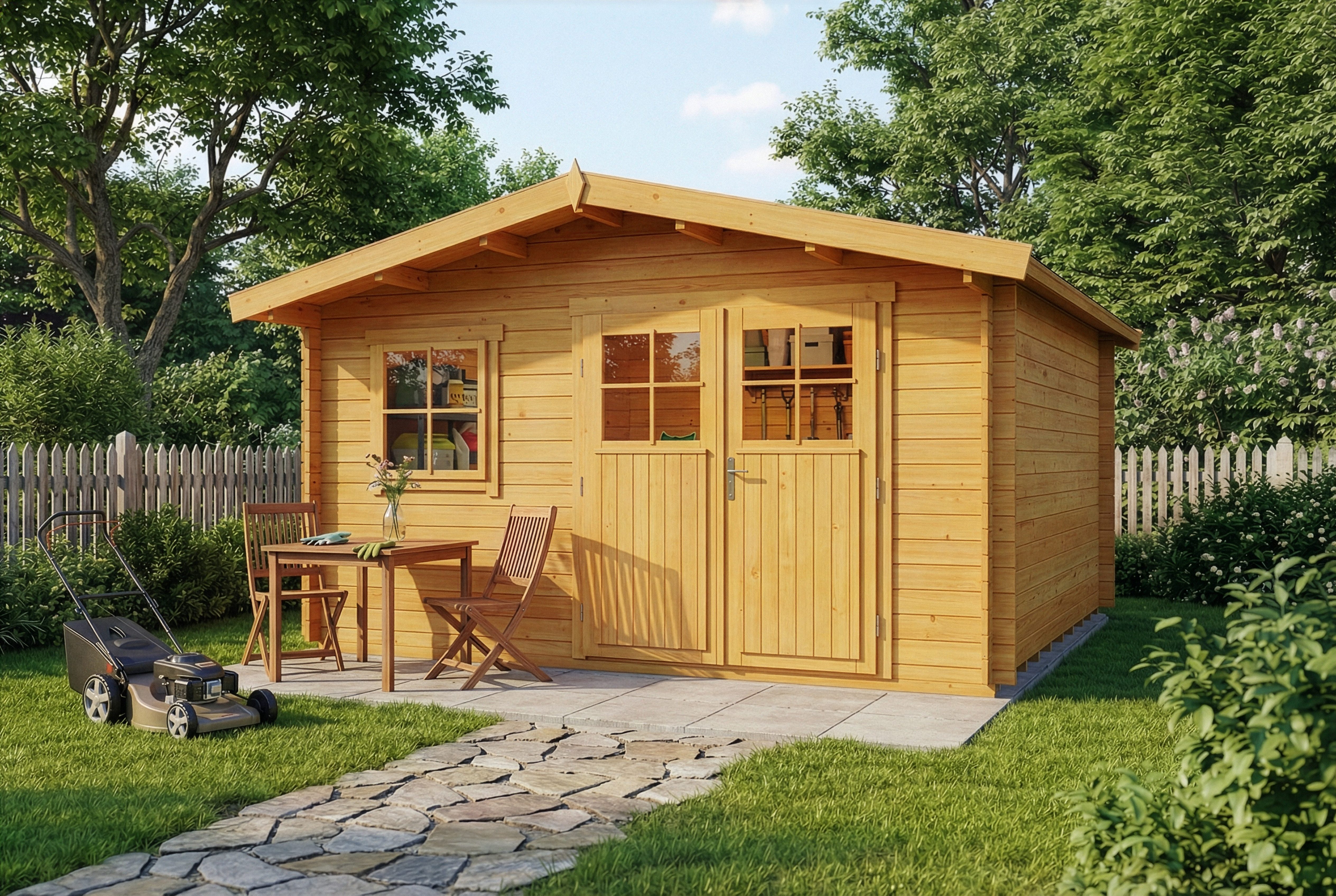 Alpholz Gartenhaus Holz Valeria, BxT: 438x427 cm, in Imprägniert (Pinie) Inkl. Fußboden mit 28mm Wandstärke