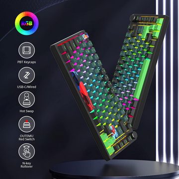 SOLIDEE RGB-Hintergrundbeleuchtung Gaming-Tastatur (mit Hot-Swap-Buchsen und linearen roten Schaltern, und N-Key Rollover)