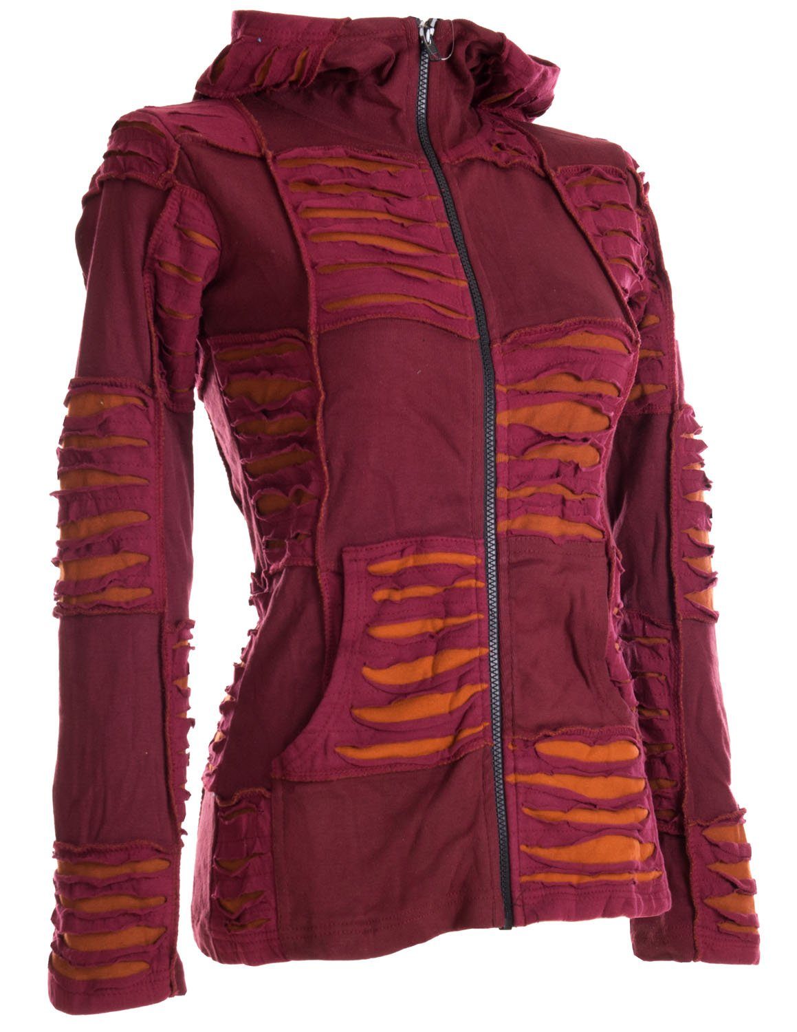 Vishes Kurzjacke Patchwork Jacke mit Cutwork und Zipfelkapuze Boho, Hippie, Elfen, Goa Style