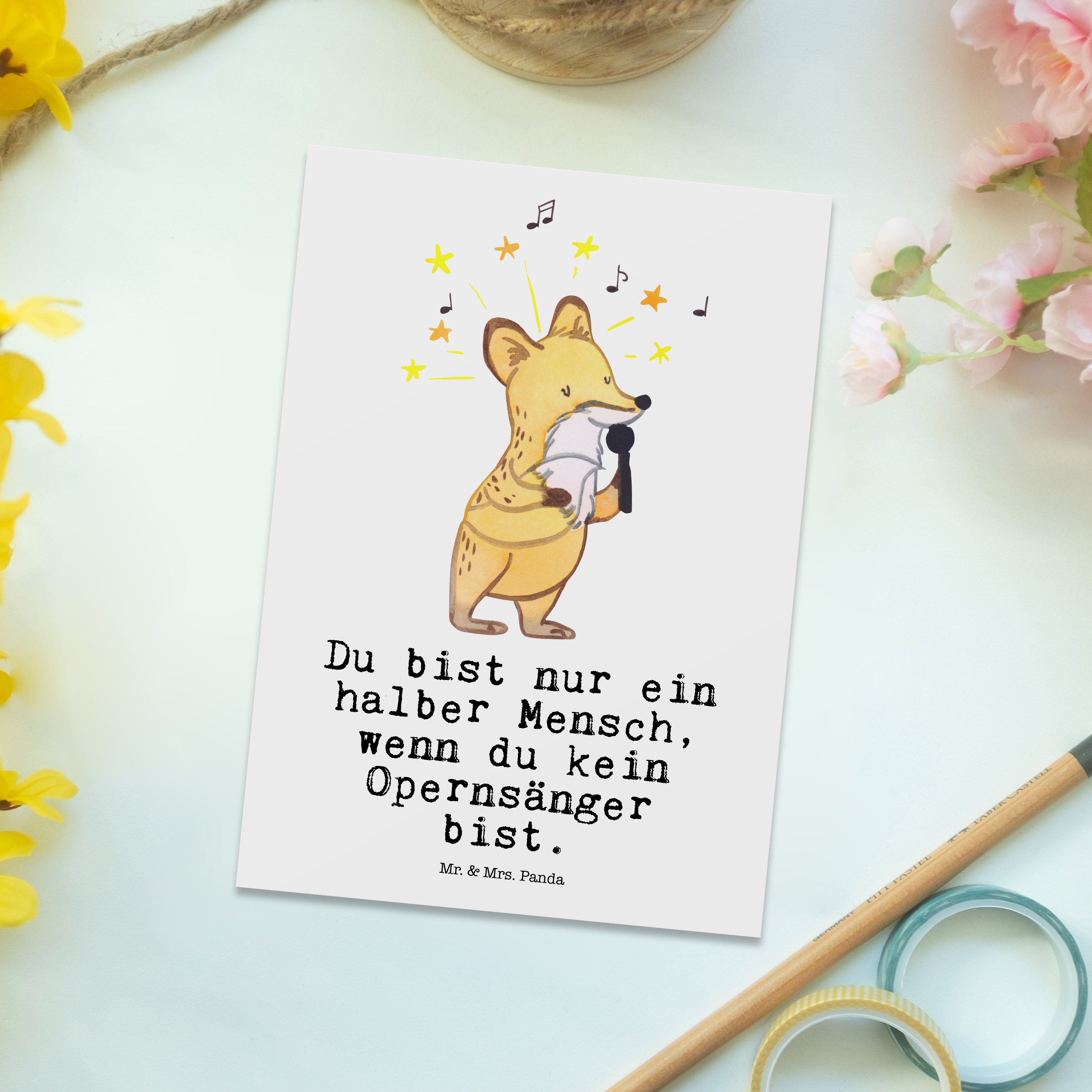 Mr. & Mrs. Panda Postkarte Weiß Herz - mit Grußkarte, Dankeskarte, Opernsänger - Geschenk, Kolle