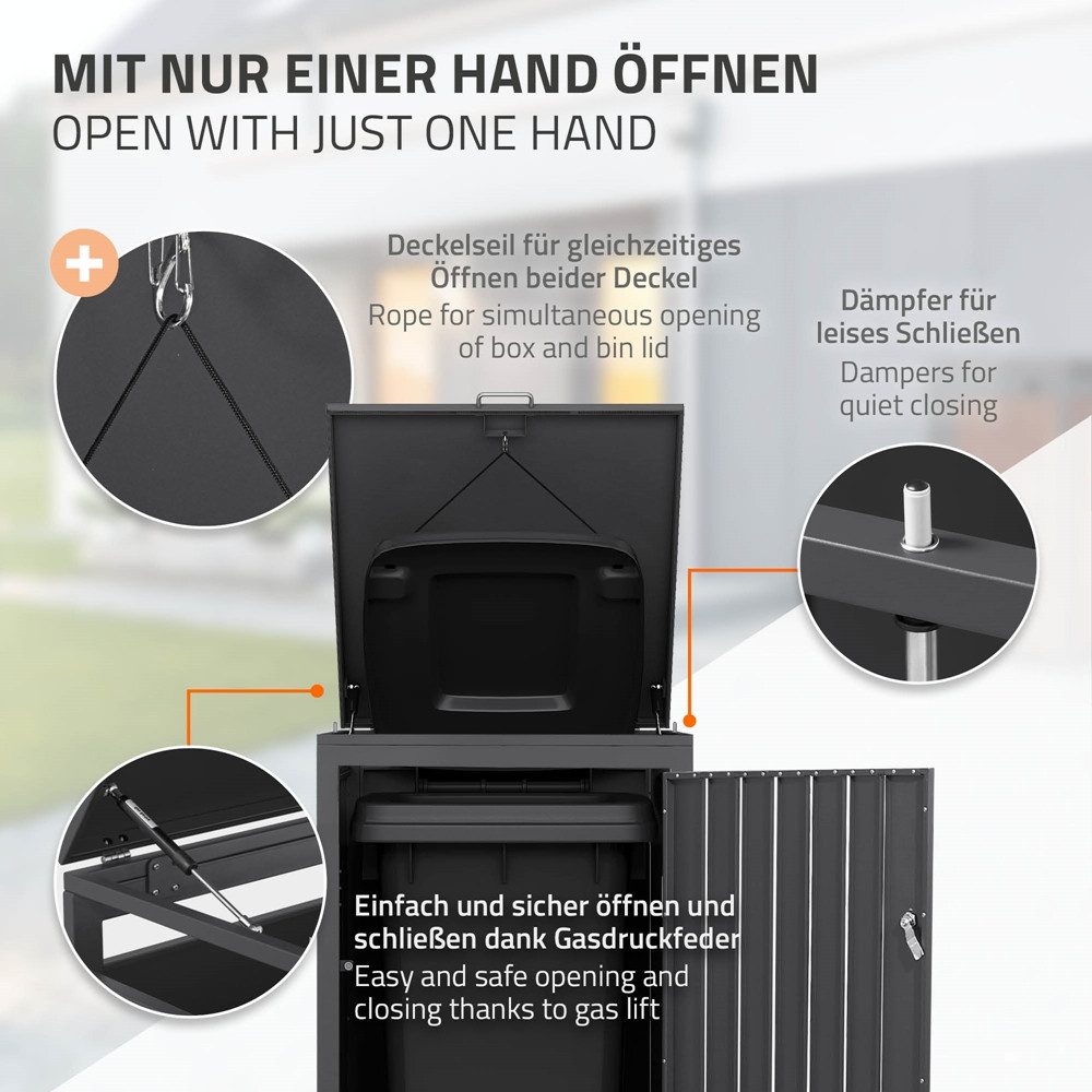 ML-DESIGN Mülltonnenbox Müllbox aus Stahl wetterfeste Mülltonnen Verkleidung Mülltonnengarage, Mülltonnencontainer mit Klappdeckel/Tür für 1 Tonne 120 oder 240 Liter