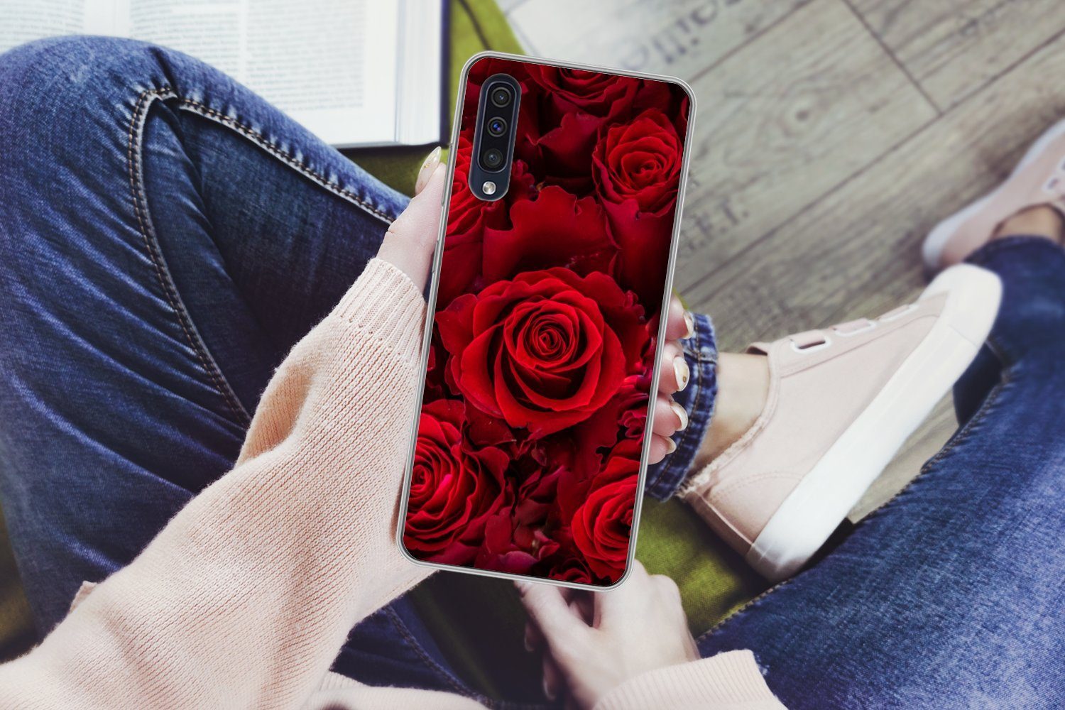 MuchoWow Handyhülle für Samsung Galaxy A30s Blumen - Rosen - Rot, Smartphone-Bumper, Print, Handy Schutzhülle Dünn