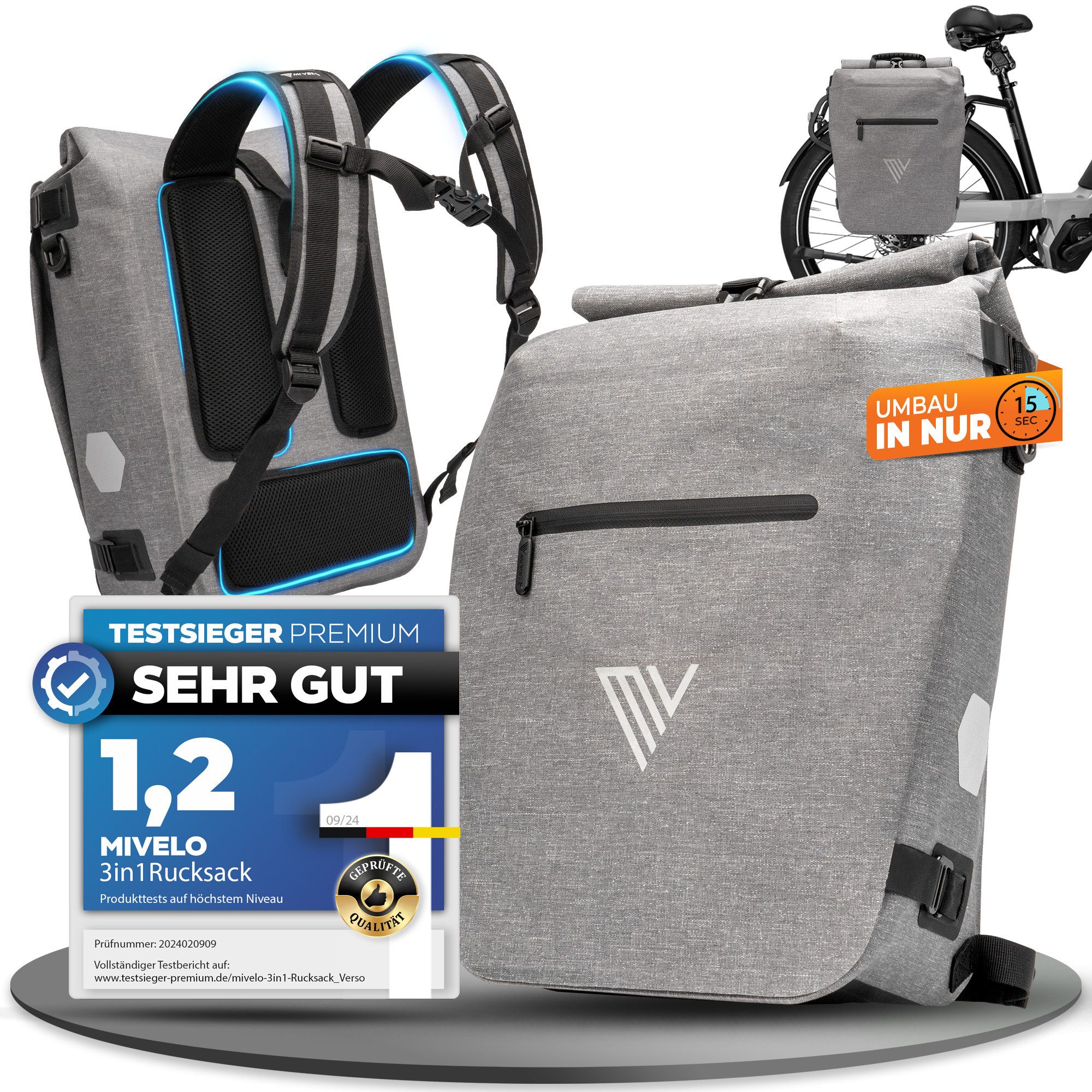 MIVELO Fahrradtasche Rucksack Kombination für Fahrrad Gepäckträger wasserdicht, geräumiges Hauptfach