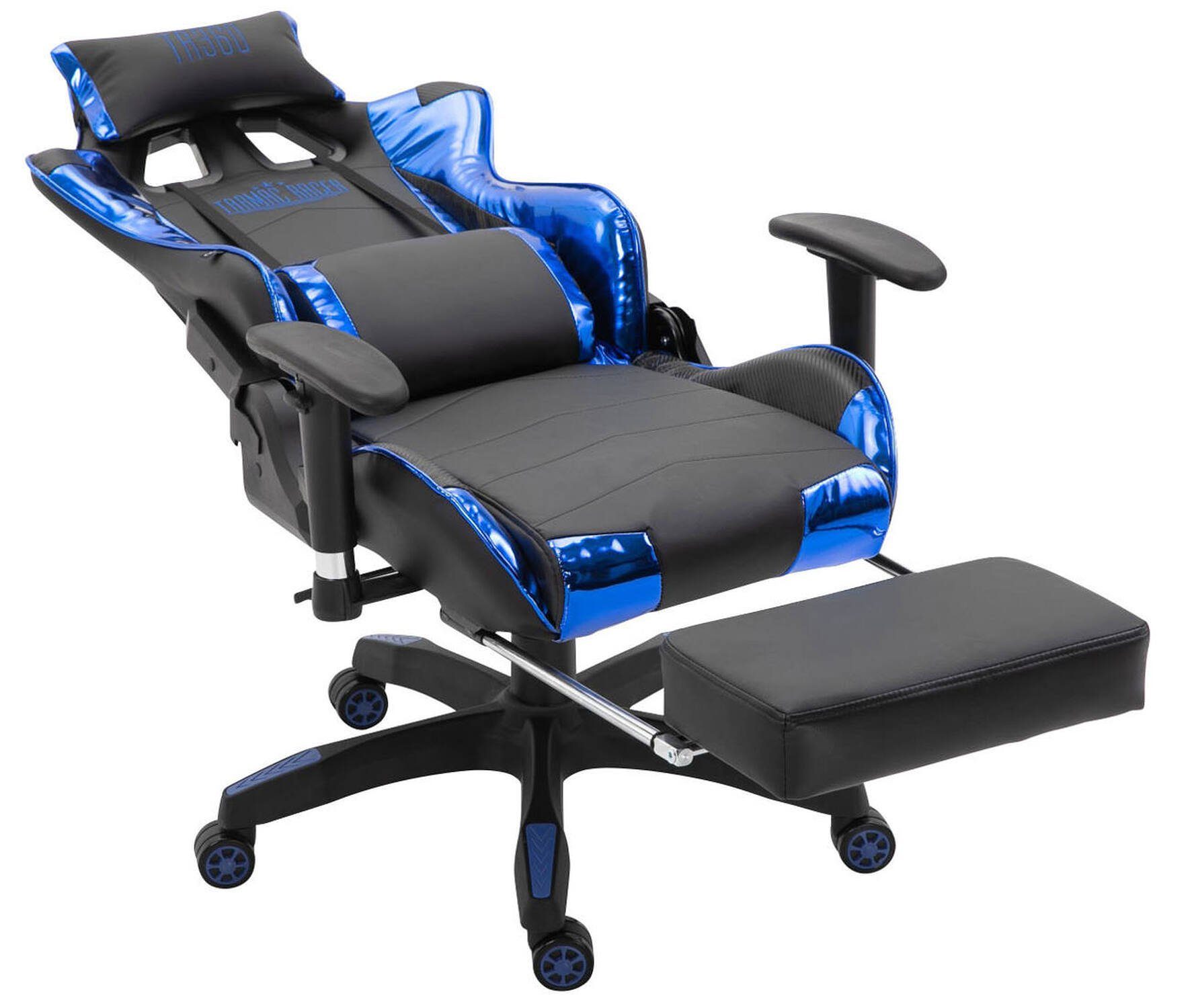 (Schreibtischstuhl, schwarz Sitz: Turbine bequemer TPFLiving Drehstuhl, 360° Gaming-Stuhl - - Kunststoff Kunstleder drehbar Gamingstuhl, und höhenverstellbar Racingstuhl, mit Rückenlehne Gestell: Chefsessel), schwarz/blau