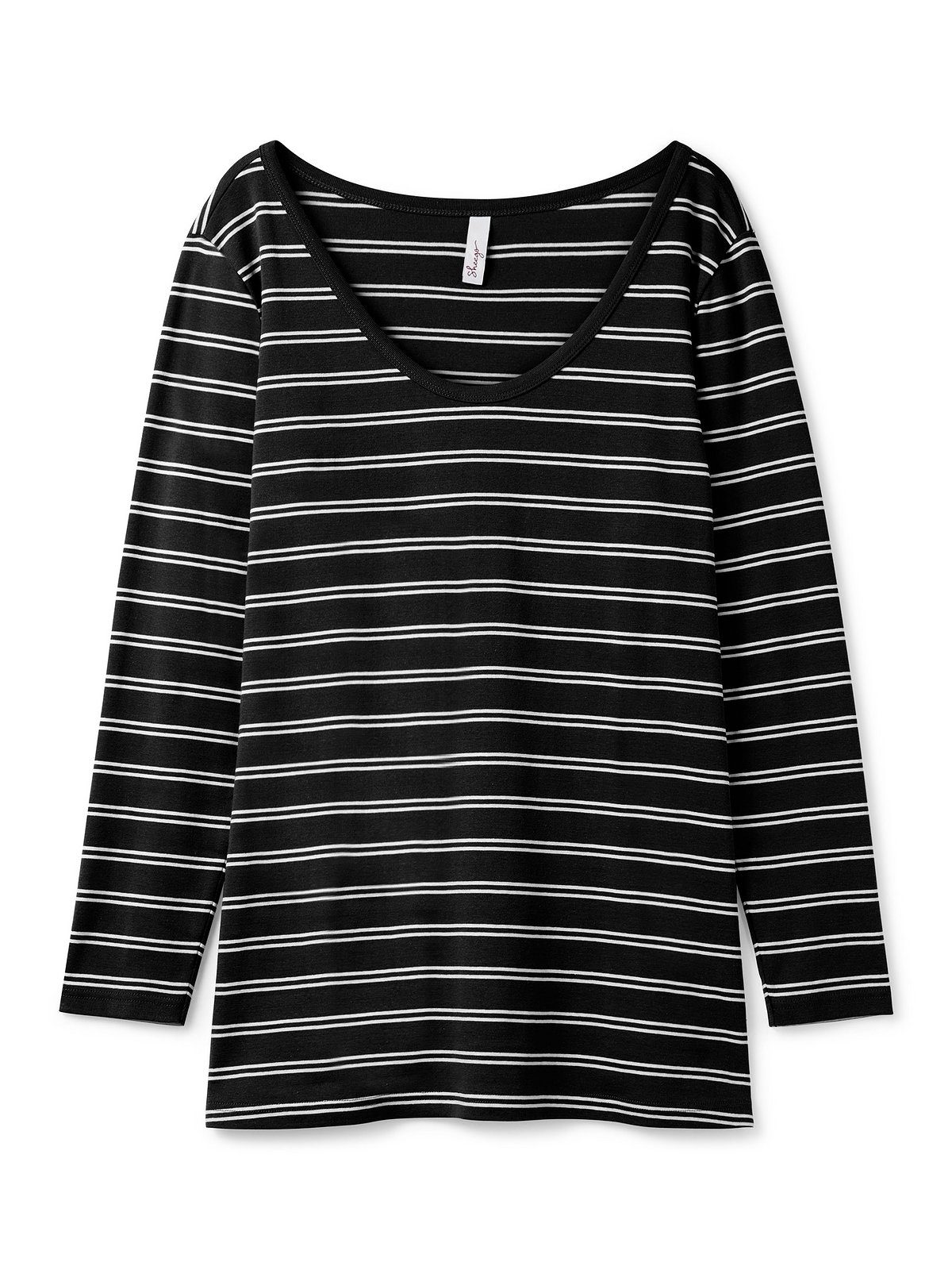 Sheego schwarz-weiß Große Rippqualität Größen Langarmshirt in Streifen, mit