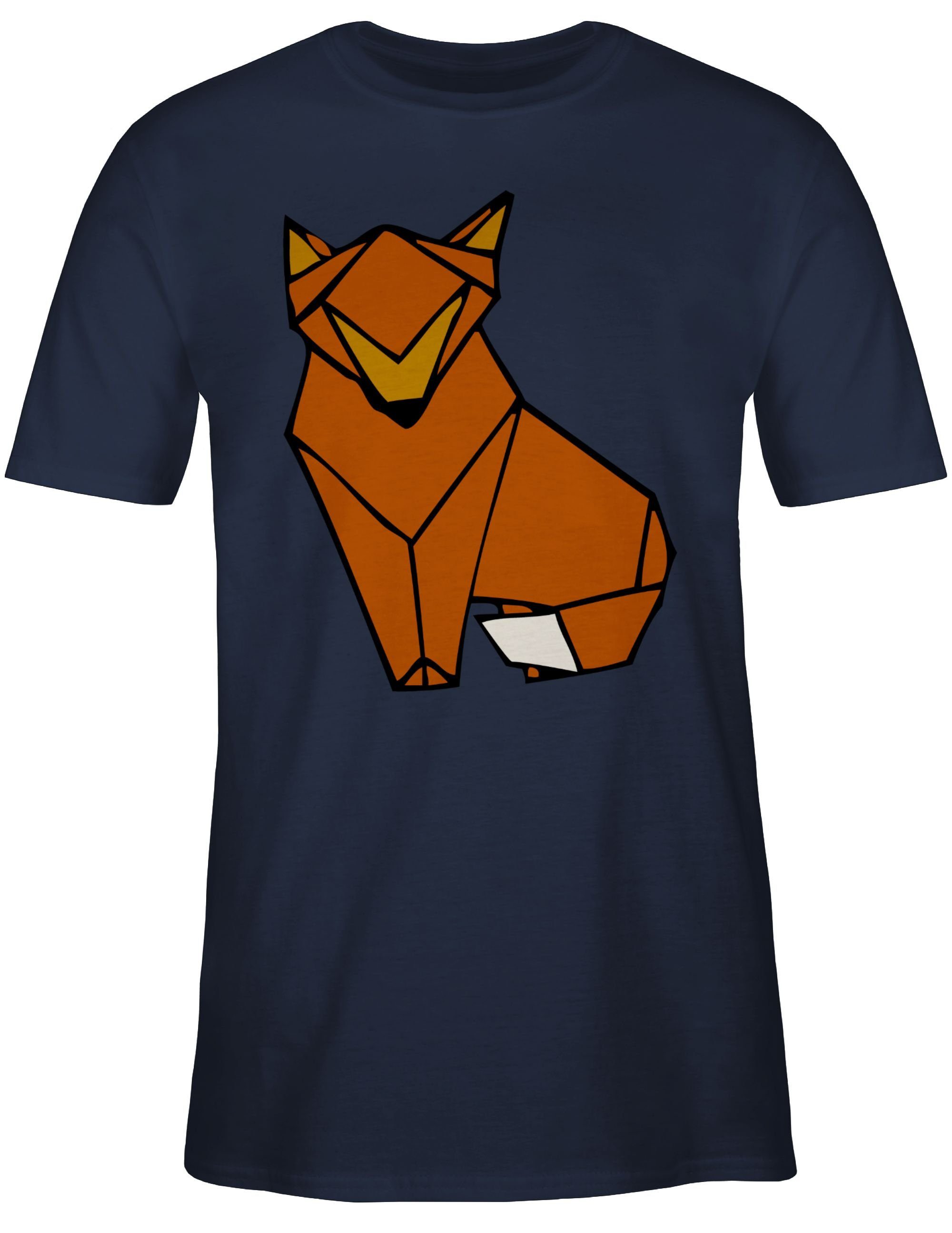T-Shirt Blau Deko 02 & Shirtracer Fuchs Eulen Origami Navy Fuchs