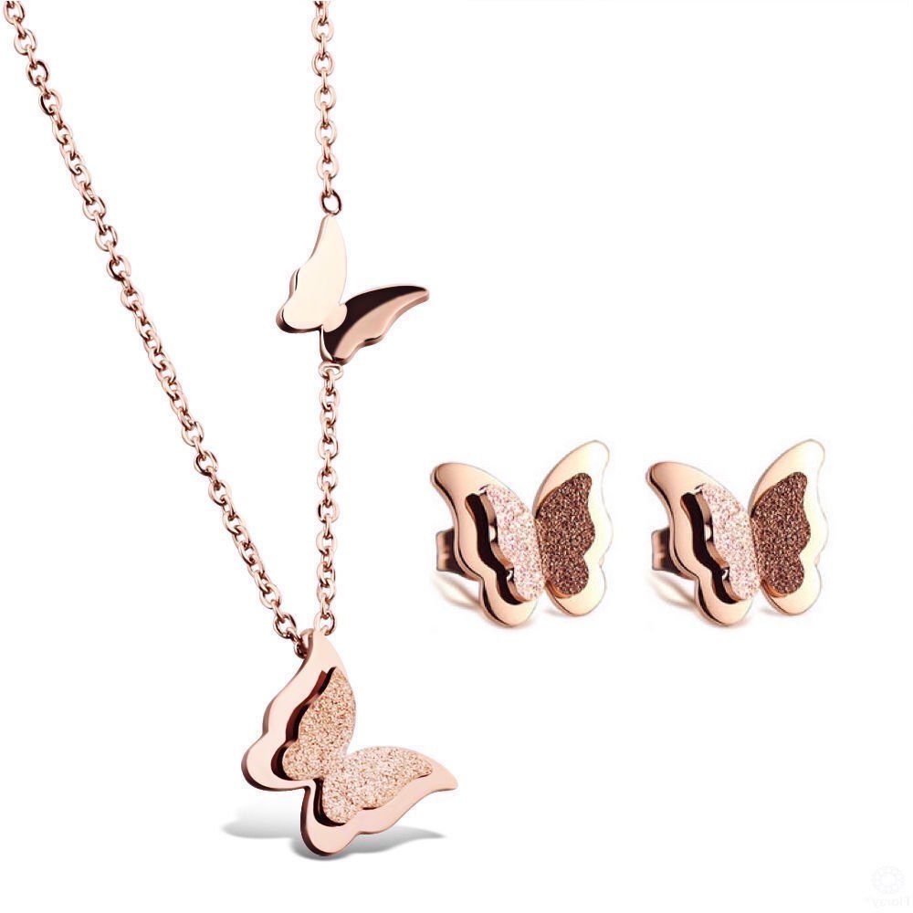 Kim Johanson Schmuckset Schmetterling (2-tlg), Halskette und Ohrringe Rosegold