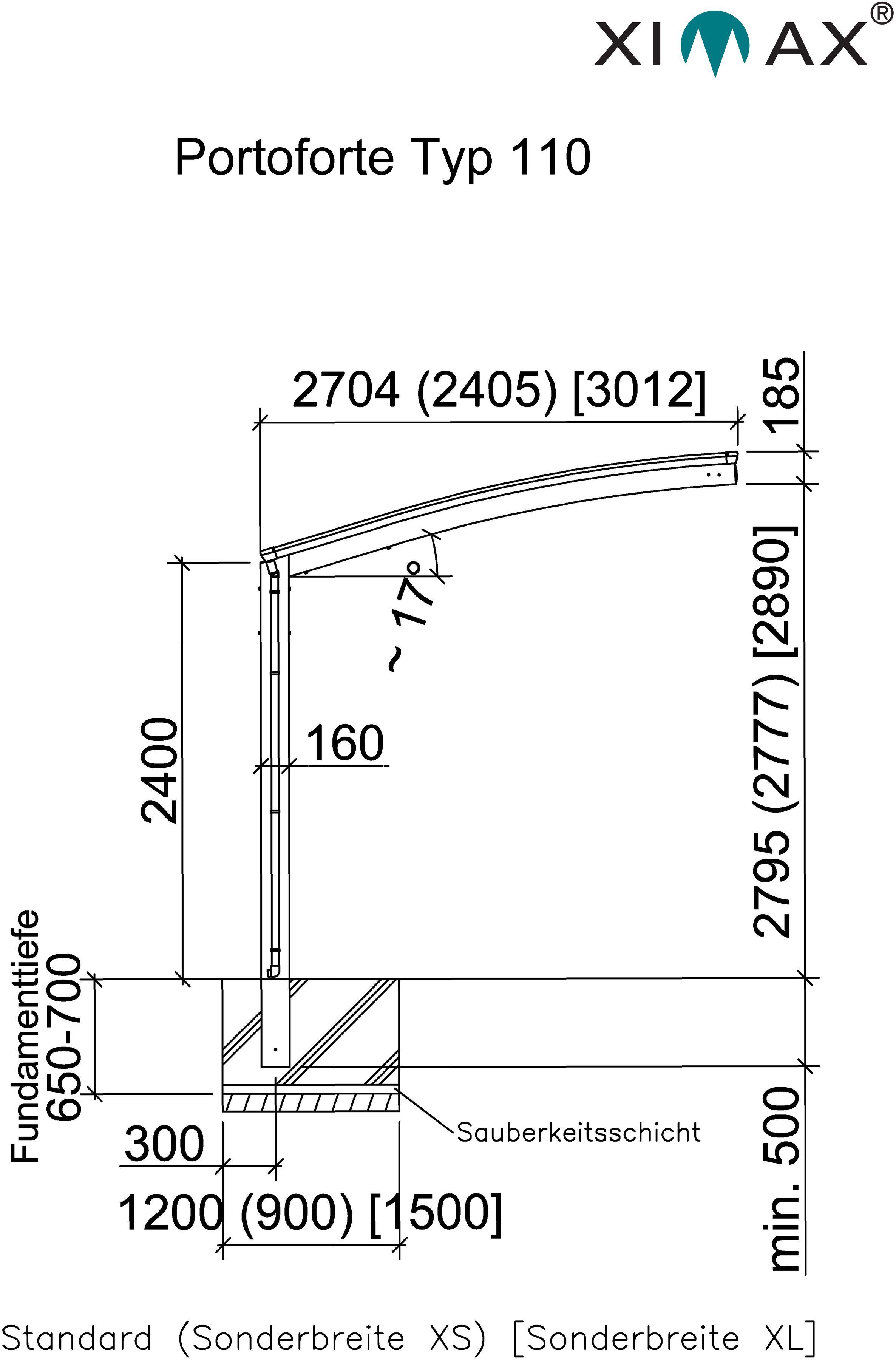 Ximax XS-schwarz, Typ Sonderlänge/Breite Einfahrtshöhe, cm, 110 cm BxT: Einzelcarport 240 241x556 Portoforte Aluminium