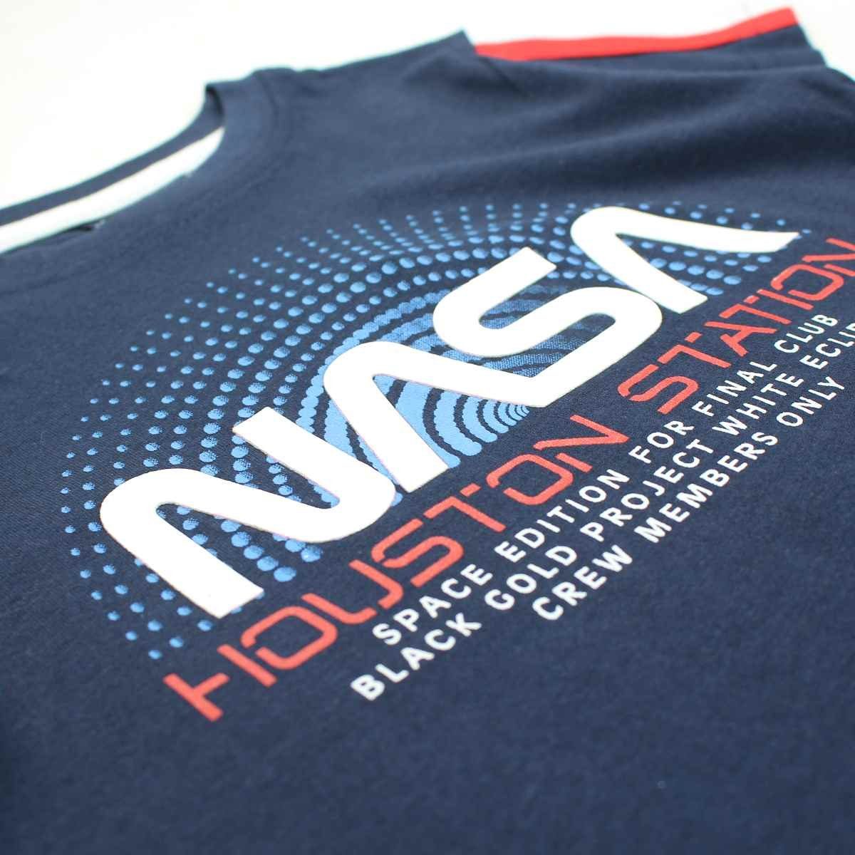 Print-Shirt 104 Gr. Space Center 100% NASA Baumwolle T-Shirt Jungen 164, NASA Blau Kinder kurzarm bis