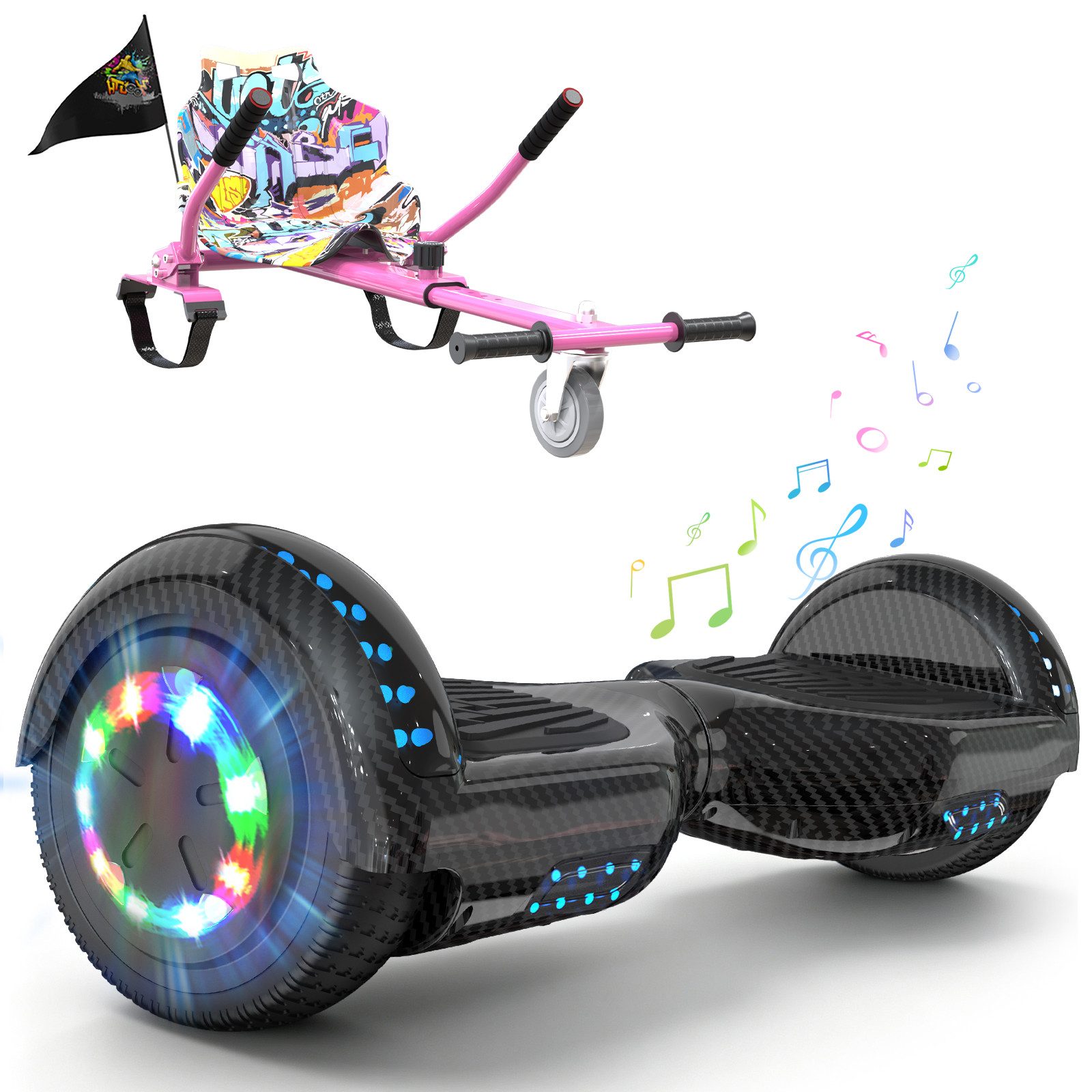 RCB Balance Scooter Kart Set, 6,5 Zoll Hoverboard mit Sitz für Kinder, Hoverboard mit Go-Kart, 120,00 W, 15 km/h, bis zu 10 km Reichweite, keine Straßenzulassung