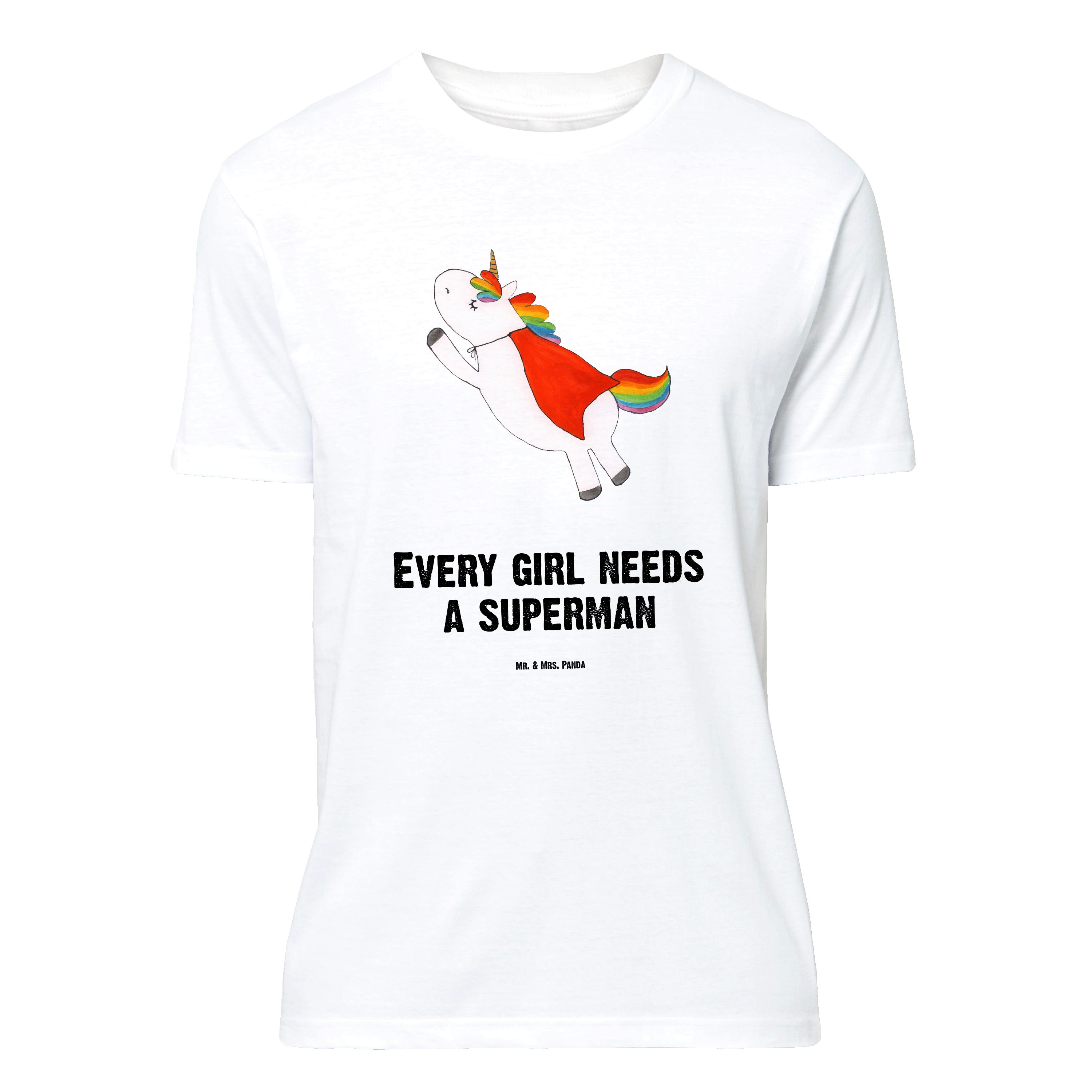 Mr. & Mrs. Panda T-Shirt Einhorn Super, Größe M T-Shirt, Weiß, Geschenk, Shirt, T-Shirt mit Sp (Packung) Unicorn Traummann Held