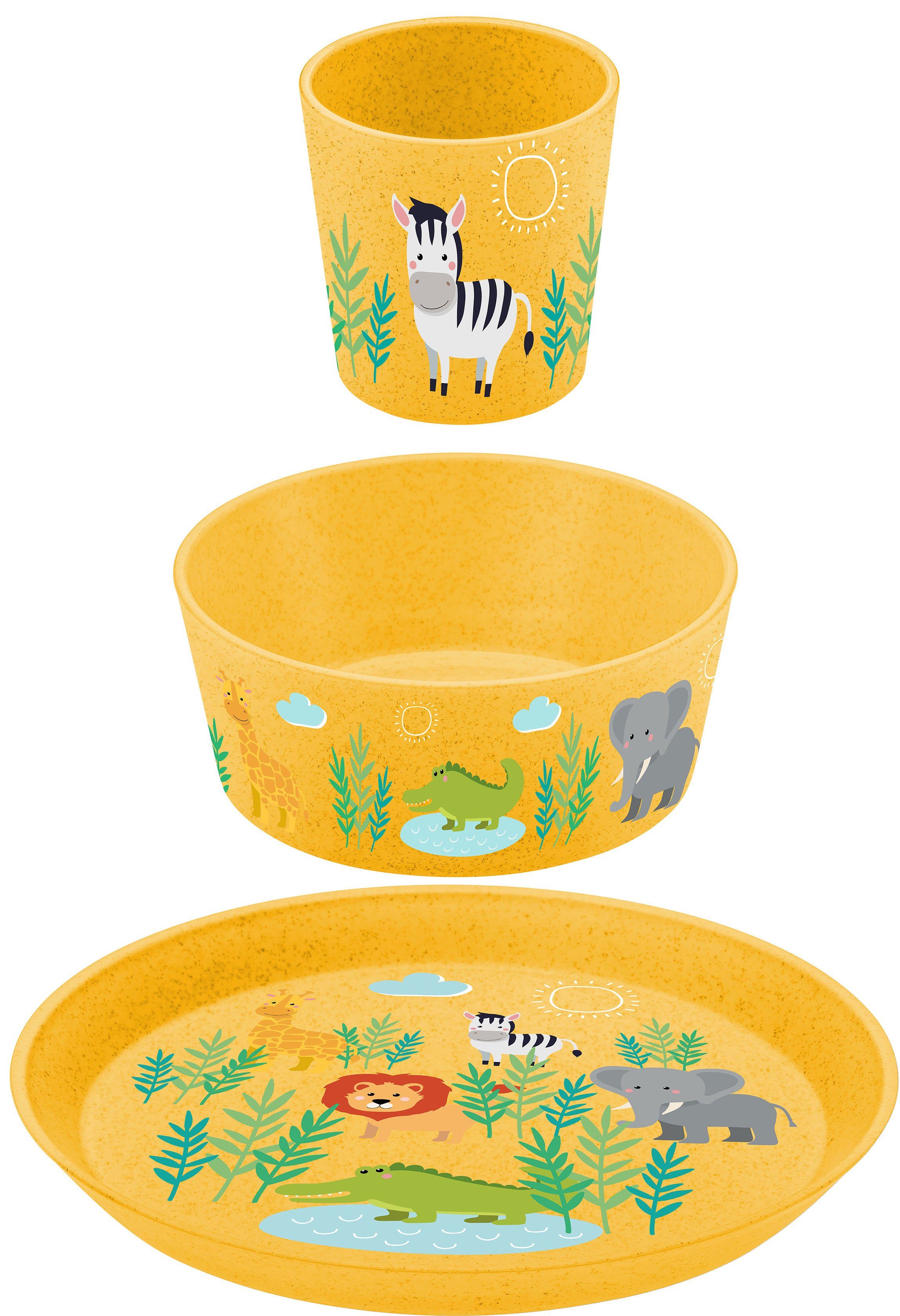 KOZIOL Kindergeschirr-Set CONNECT AFRICA (3-tlg), 1 Personen, Kunststoff, Co² neutral produziert, Made in Germany, 3 Teile, für 1 Person