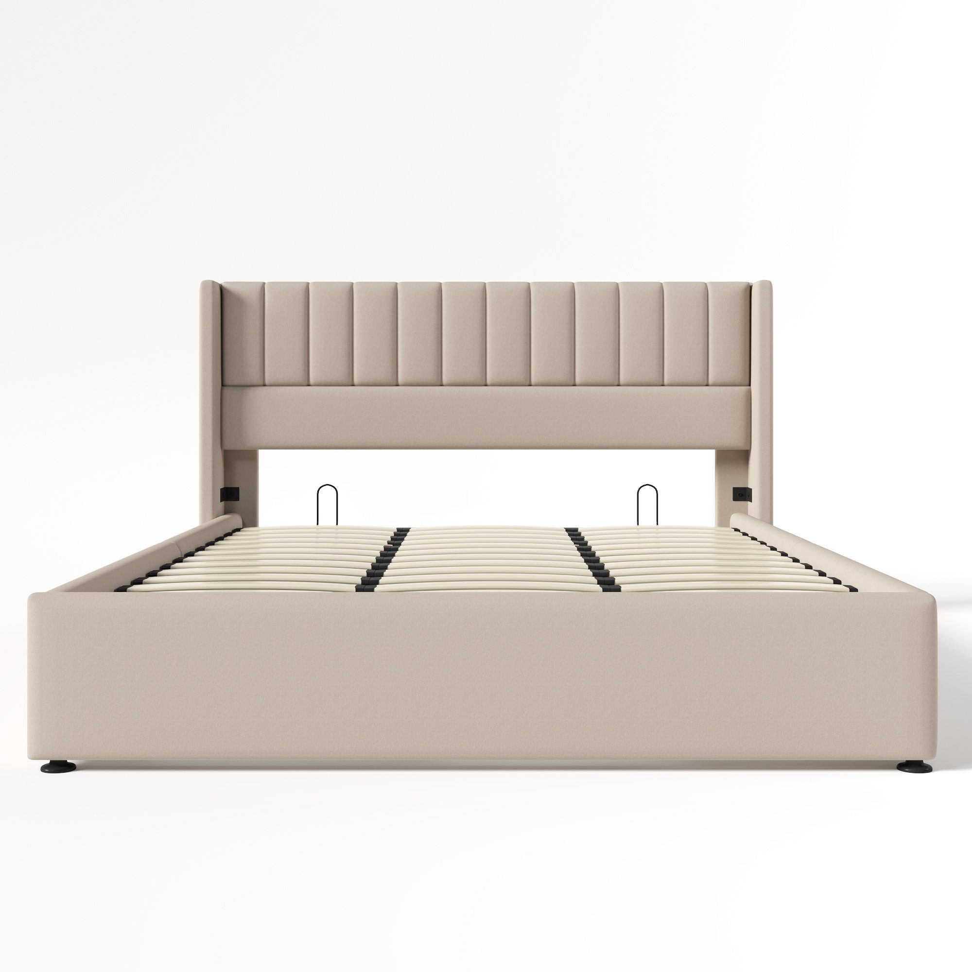 Boxspringbett (Funktionsbett Stauraumbett mit Bettkasten und Lattenrost), Polsterbett Hydraulisches Bett 180x200 cm, Lattenrost aus Holz, Leinen