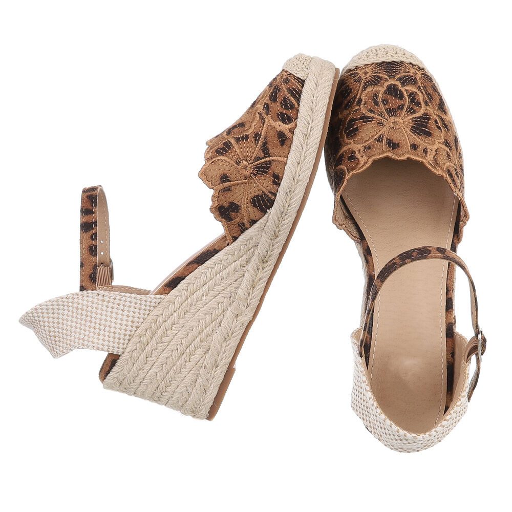 Ital-Design Beige Wedges mit Blumenstickerei – Sommerliche Eleganz Schnürpumps (89372880) Keilabsatz/Wedge Pumps in Braun